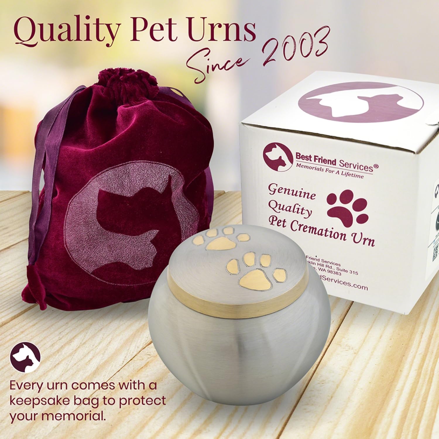 Best Friend Services Pet Urn - Memorial Cremation Pet Urns For Dog And Cat Ashes, Hand Carved Mia Series Urn For Pets Up To 40Lb