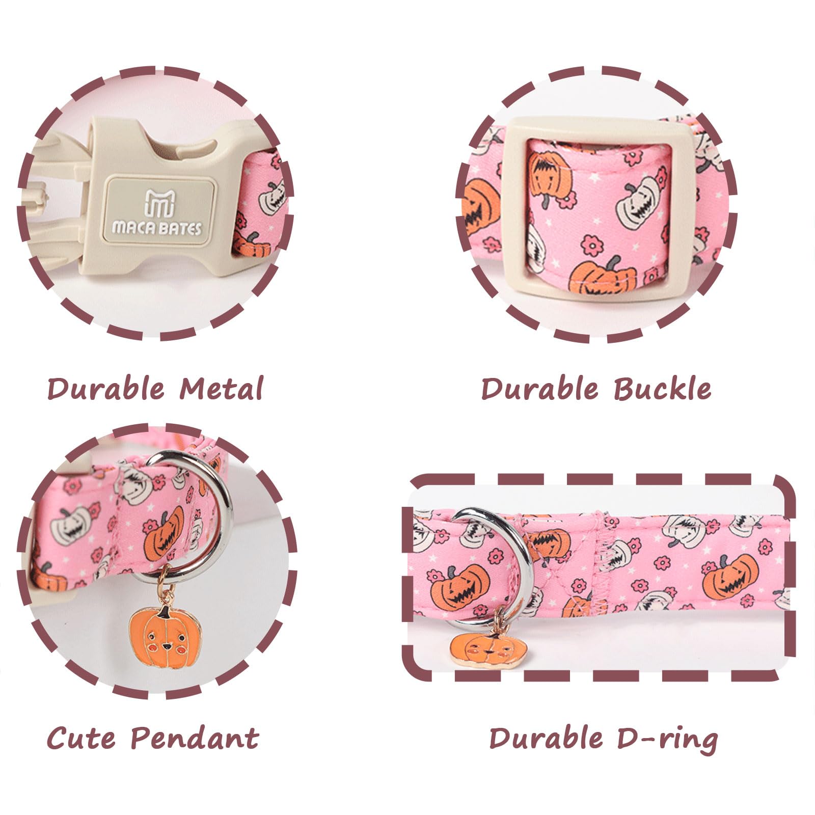 Maca Bates Halloween Pink Cute Pumpkin Dog Collar Puppy Collars Durable Comfortable Adjustable Birthday Gift For Xs Small Medium