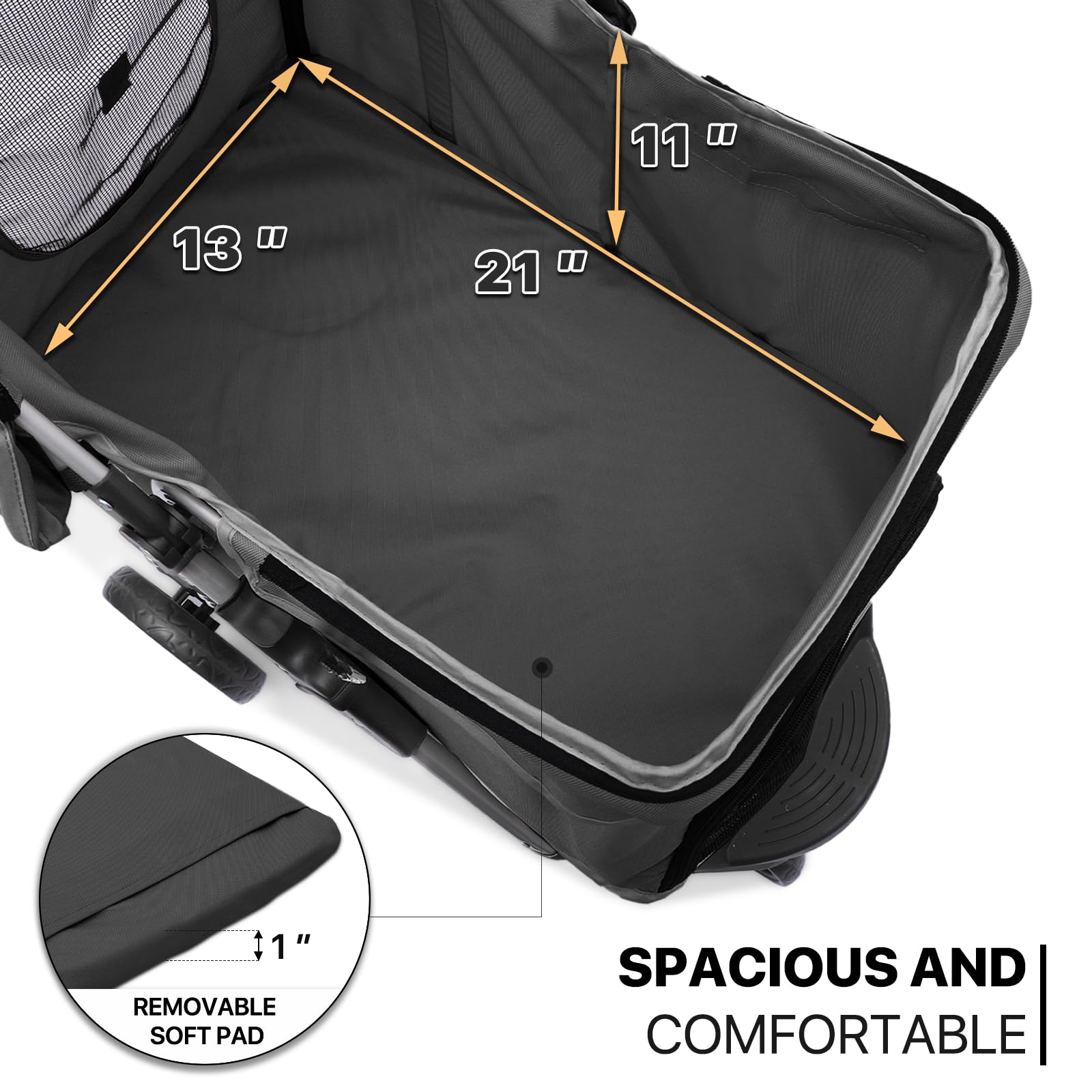 Monibloom Foldable Pet Stroller With Weather Cover, 3 Wheels Pet Strolling Cart For Small/Medium Dogs And Cats With Storage Basket And Cup Holder, Breathable And Visible Mesh For All-Season, Black