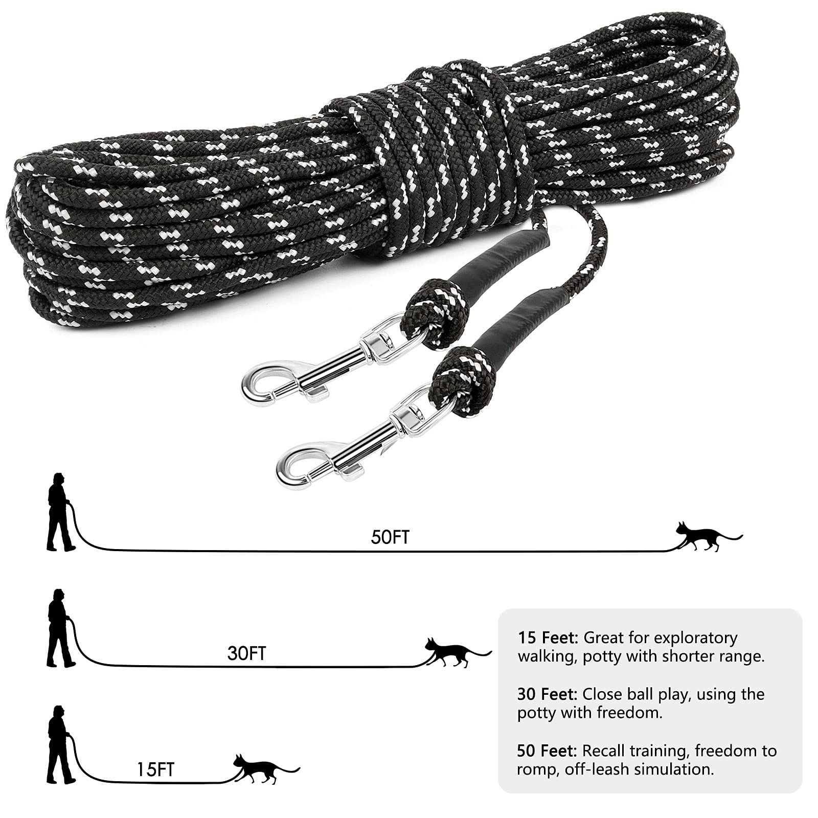 Rypet Reflective Cat Long Leash - 15 Ft Escape Proof Walking Leads Yard Long Lead Durable Safe Personalized Extender Leash Trani
