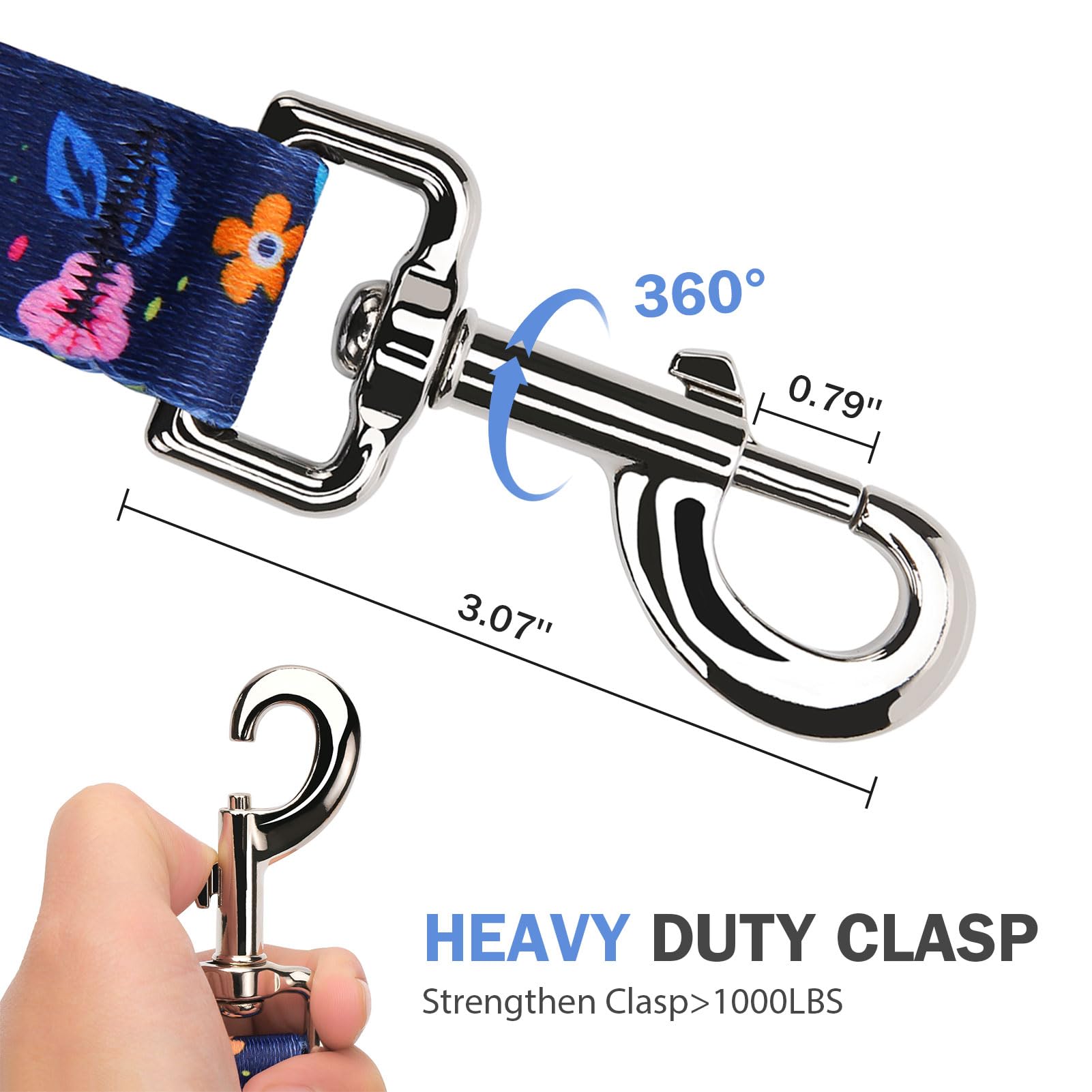 Hikiko Double Handle Dog Leash 6 Ft For Medium Large Dogs, Padded Traffic Handles Lead For Walking Training (Navy Blue Floral)