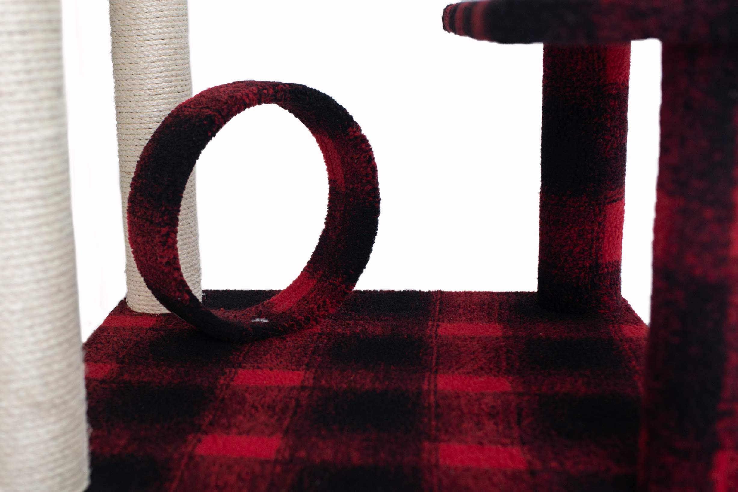 Armarkat Model B5008 50-Inch Real Wood Cat Tree With Veranda, Bench, Mini Perch, And Spacious Lounger In Scotch Plaid, Black/Red, 31''(L) X 28''(W) X 50''(H)