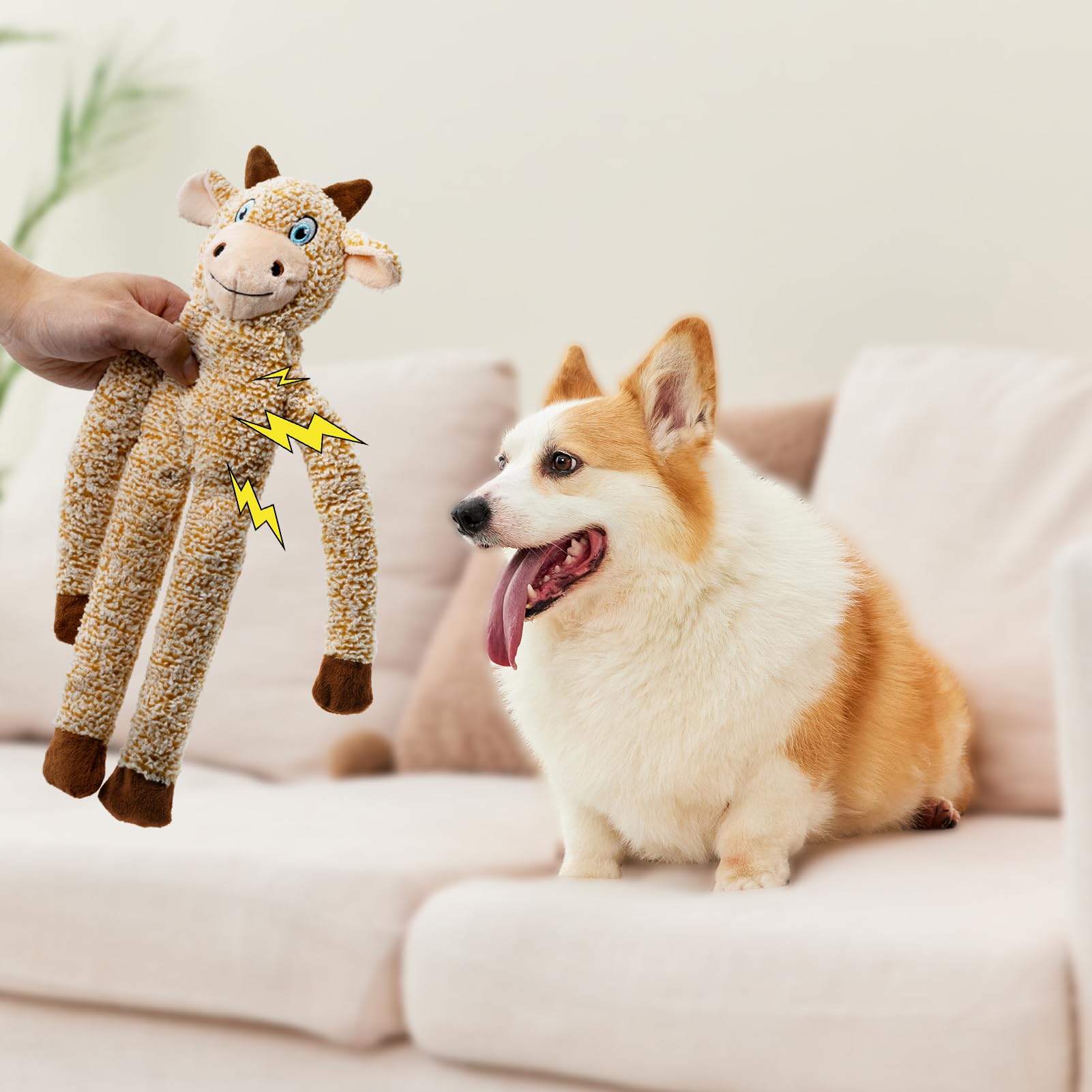 2 Pack Dog Toys With Squeakers, Plush Teething Toys To Keep Them Busy, No Stuffing Crinkle Interactive Dog Animals, Cute Funny D