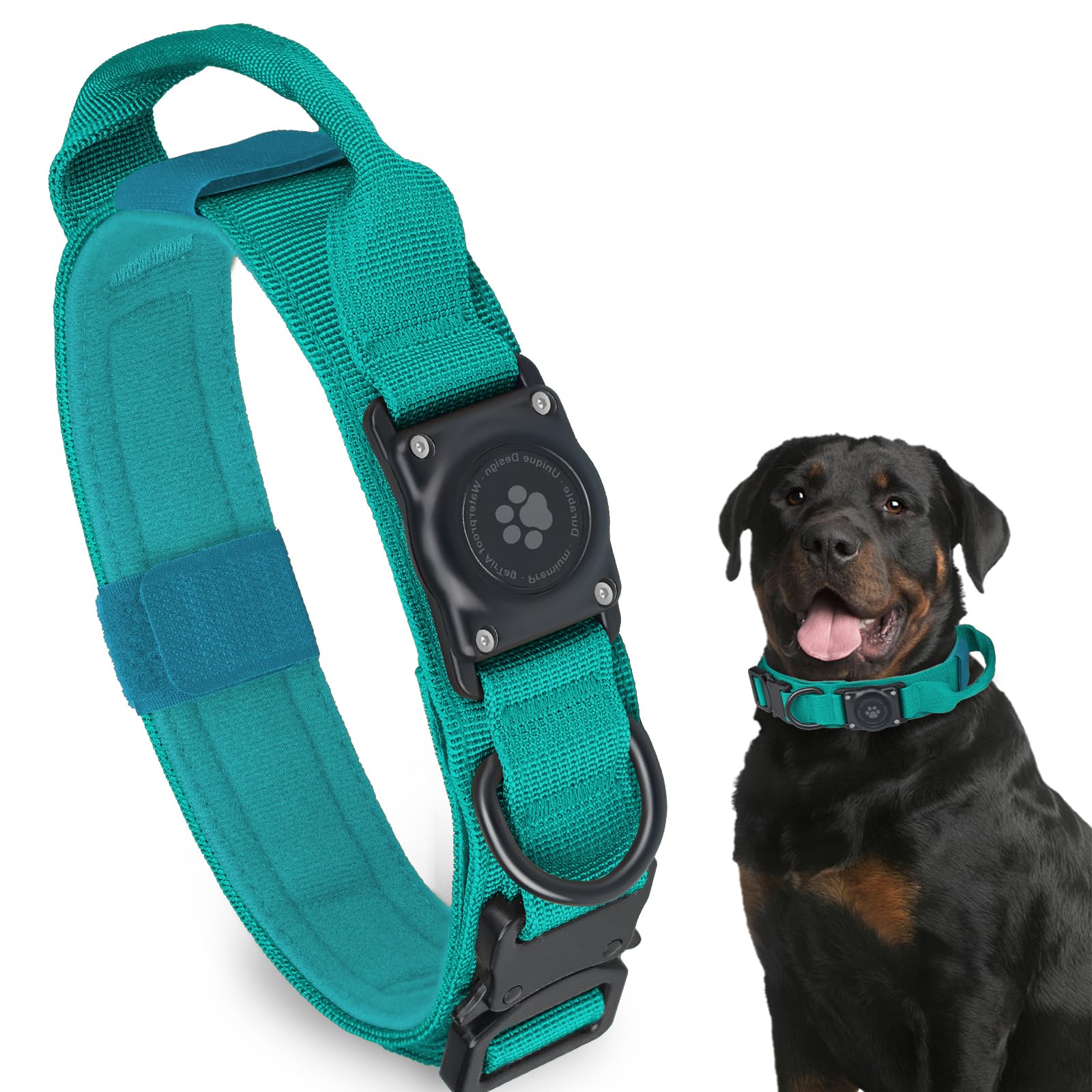 Apple Airtag Integrated Dog Collar, 100% Waterproof With Hard Pc Holder, Adjustable Military Collar With Handle, Gps Tracking Fo