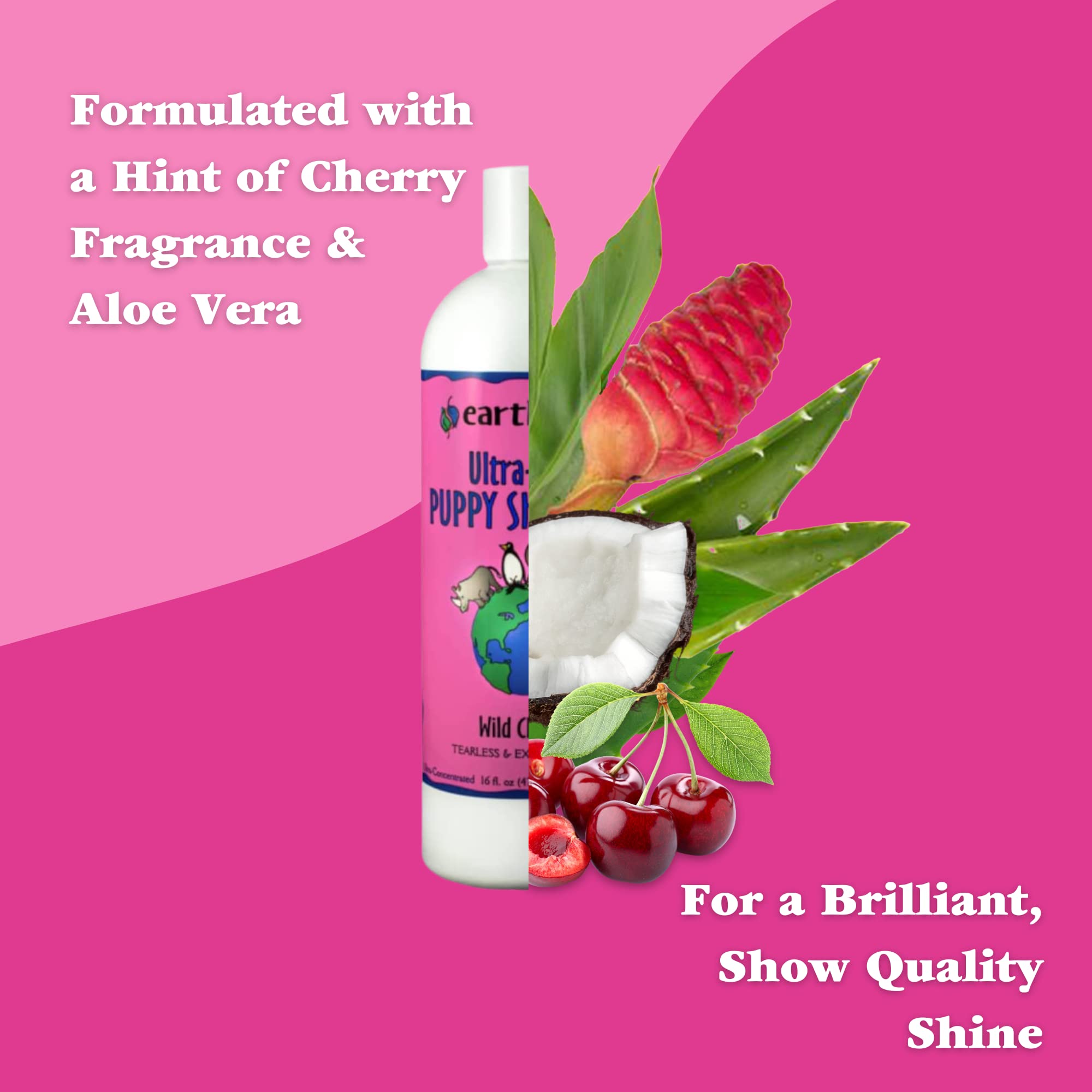 Earthbath, Ultra-Mild Wild Cherry Puppy Shampoo - Extra Gentle & Tearless Dog Shampoo, Made In Usa, Deodorizing Dog Wash, Cruelty Free Puppy Supplies, Shampoo For Smelly Dogs - 16 Oz (2 Pack)