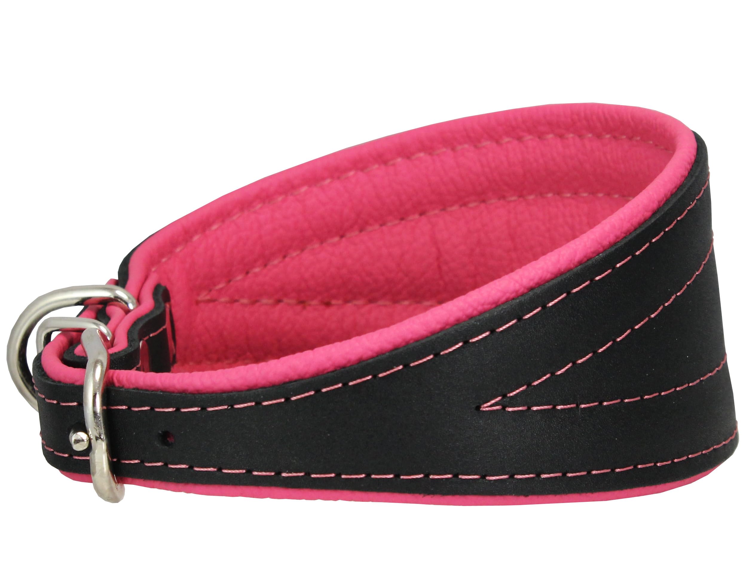 Real Leather Extra Wide Padded Tapered Dog Collar Glossy Black Greyhound Saluki Deerhound Lurcher Whippet Dachshund (10''-11.25'