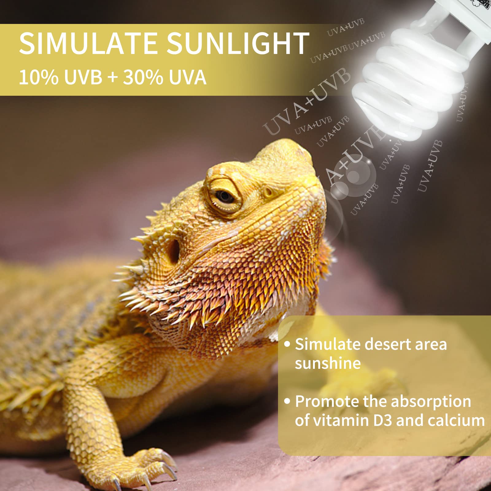 LUCKY HERP 2 Pack UVA UVB Reptile Light, 23W 10.0 UVB Bulb for Desert Reptiles, Compact Fluorescent Terrarium Lamp, Reptile UVB
