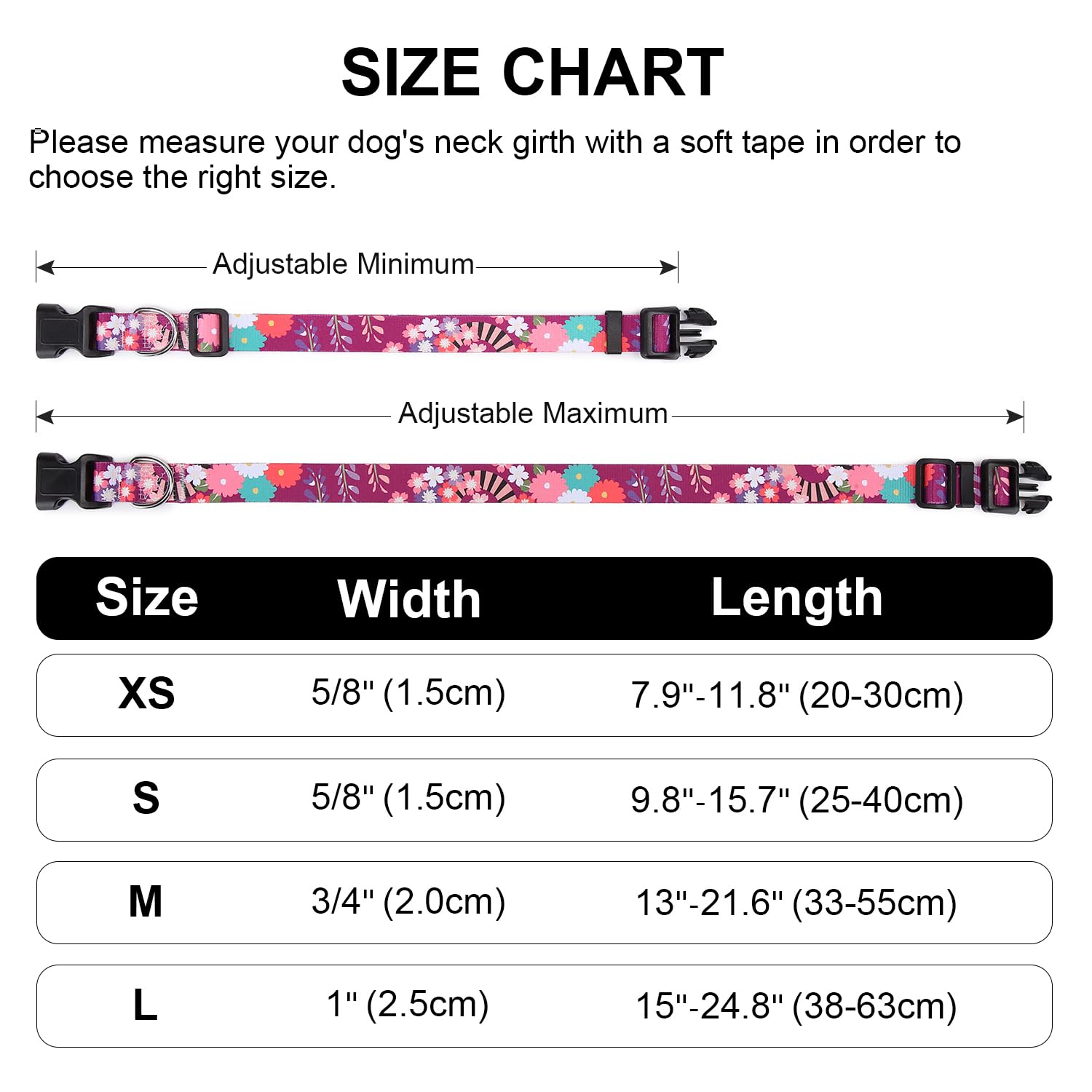 Mercano Adjustable Dog Collar - Special Design Patterns, Soft Nylon Comfortable Durable Pet Collar For Small Medium Large Dogs (S, Colorful Flower)