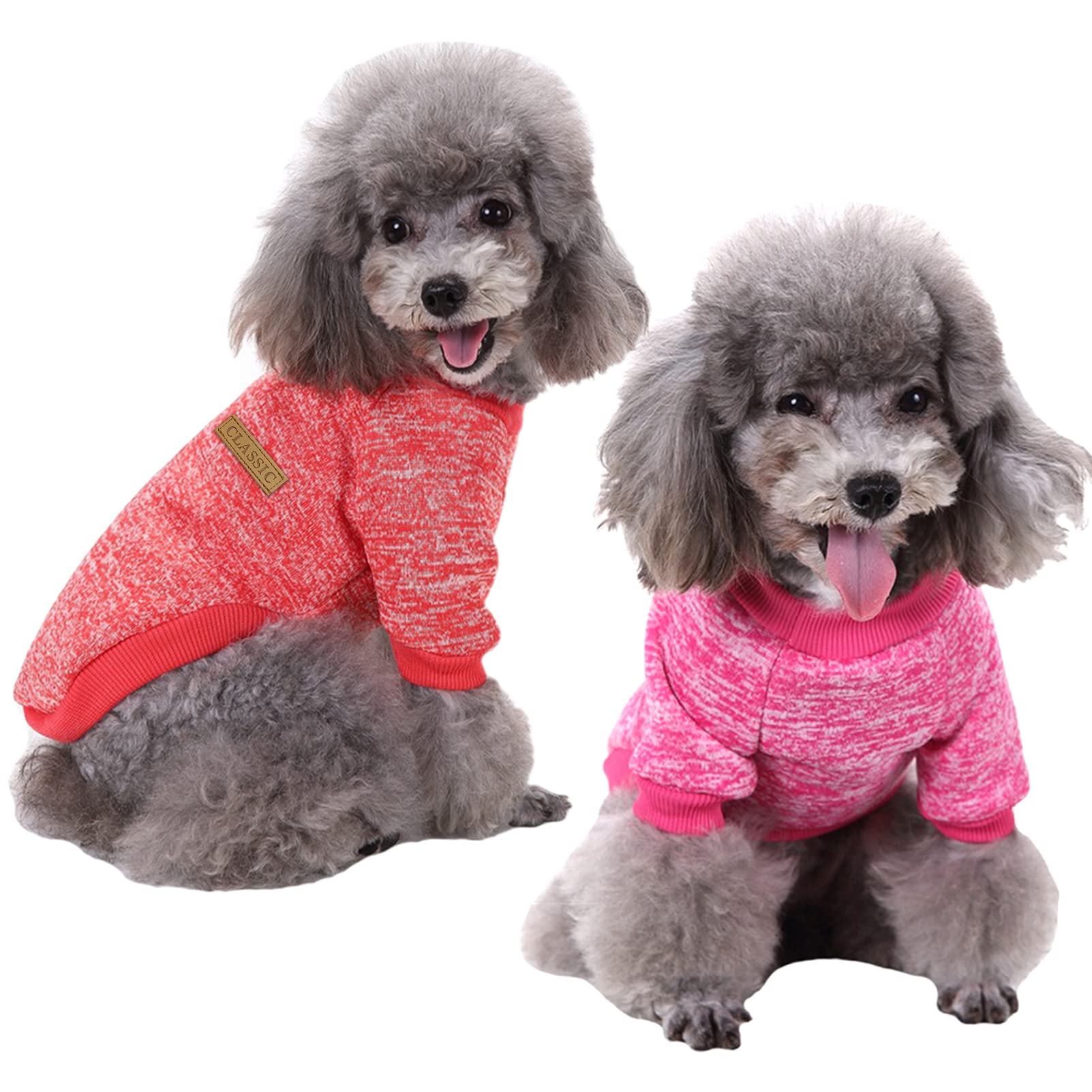 Chborless Pet Dog Sweater Warm Dog Pajamas Soft Cat Sweater Puppy Clothes Small Dogs Sweater Winter Doggie Sweatshirt (S, Red+Ro