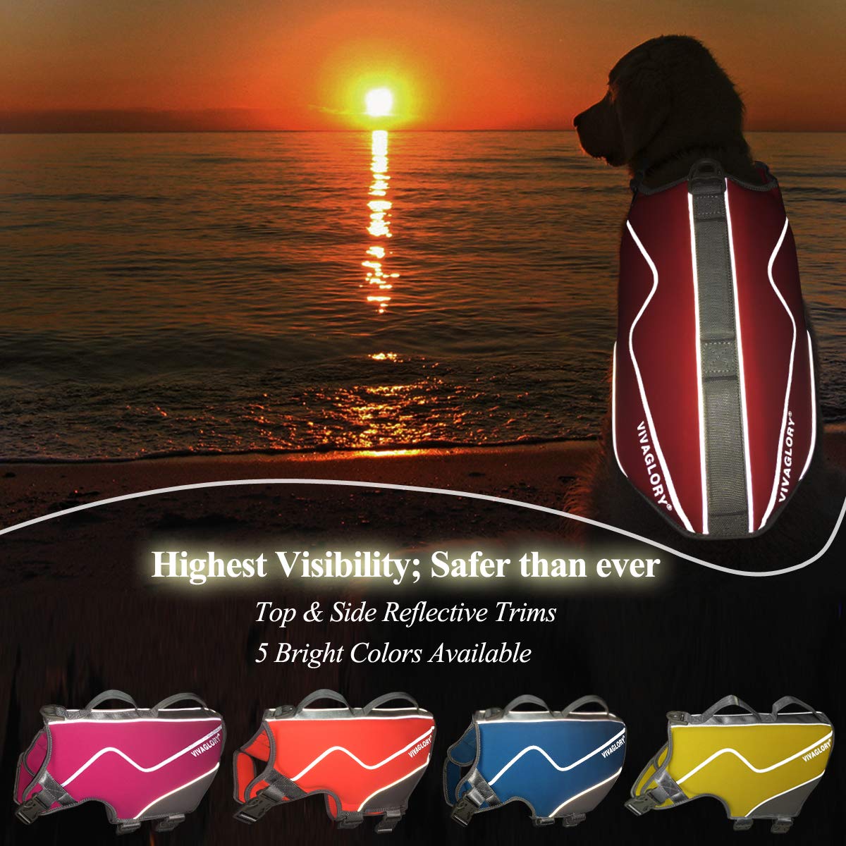 Vivaglory Neoprene Dog Life Jacket Doggy Life Jacket For Boating Hunting & Swimming, Lightweight With Leash Ring, Xl, Red