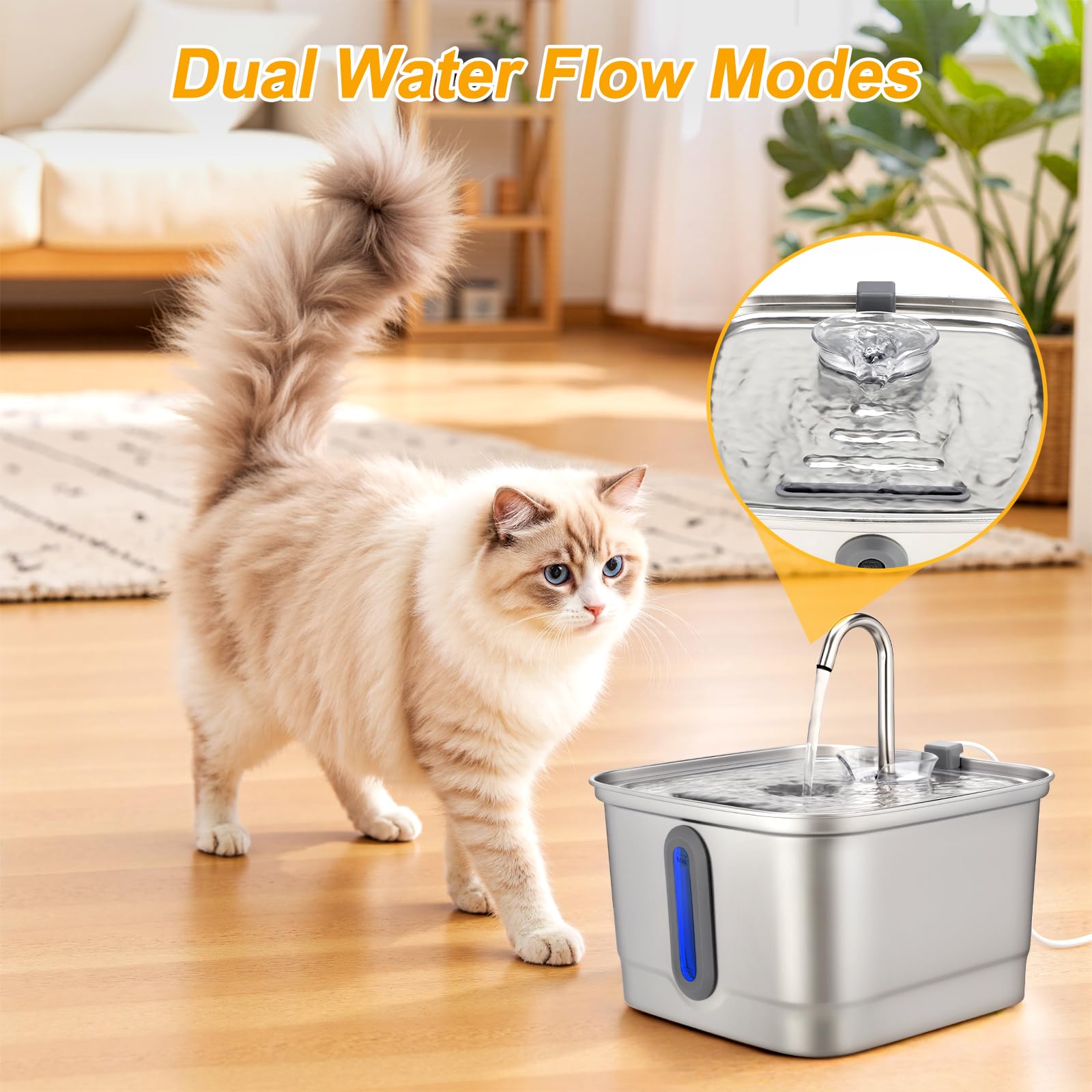 Seirmep Stainless Steel Cat Water Fountain, 101Oz/3L Automatic Pet Water Fountain, Dog Water Fountain With Replacement Filters F