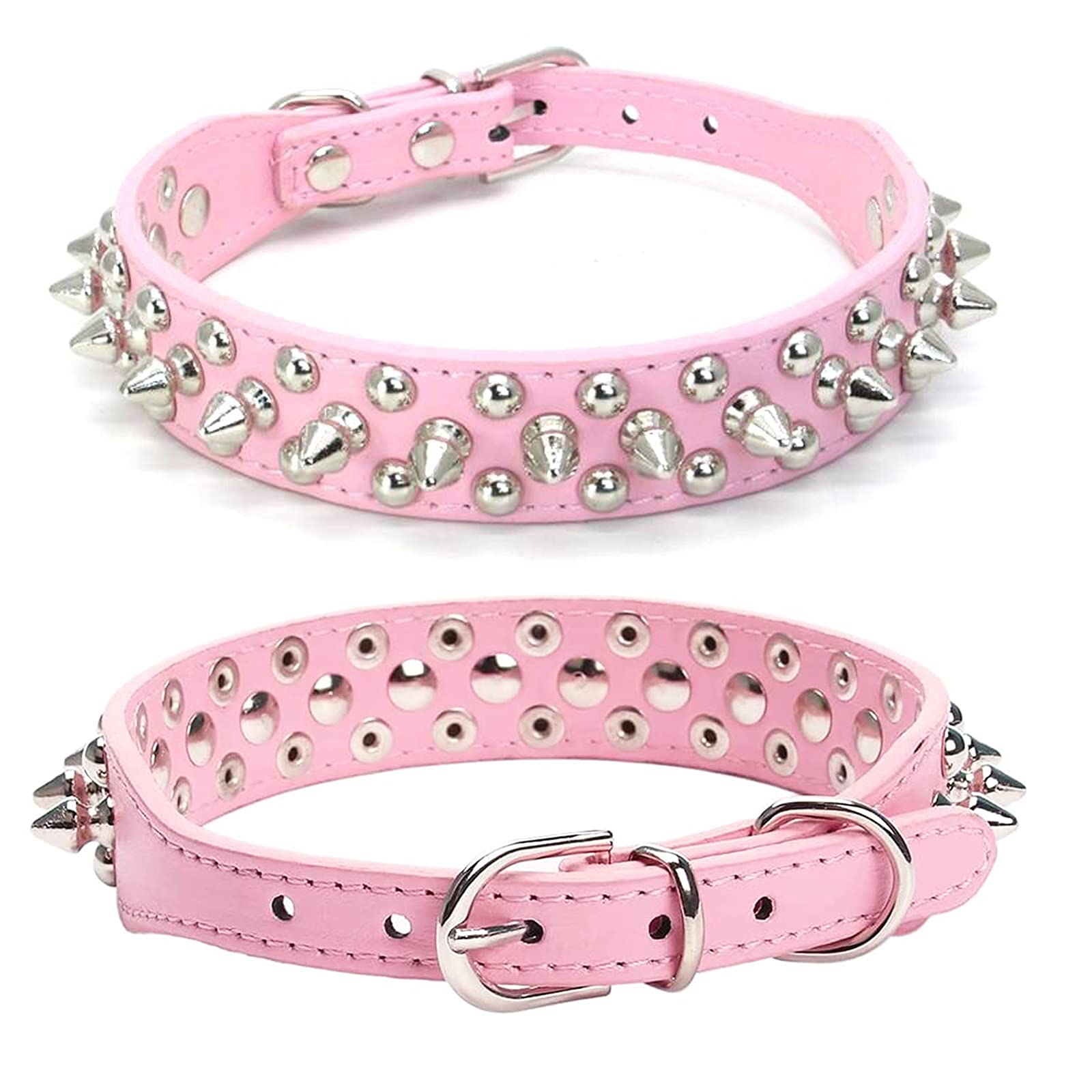 Doggyzstyle Spiked Dog Cat Collar Female Pink Soft Leather Spike Puppy Collars Adjustable Mushroom Anti Bite Studded Small Dog Collars For Chihuahua Yorkshire Shihztu Poodle Pit Bull Pup (Pink,S)