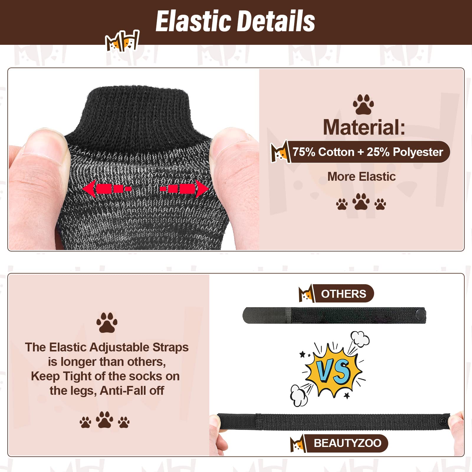 Beautyzoo Anti Slip Dog Socks For Small Medium Large Dogs With Grips Straps On Hardwood Floor Protection Wear, Traction Control 3 Pairs Double Side Paw Protector To Prevent Licking For Girl Or Boy