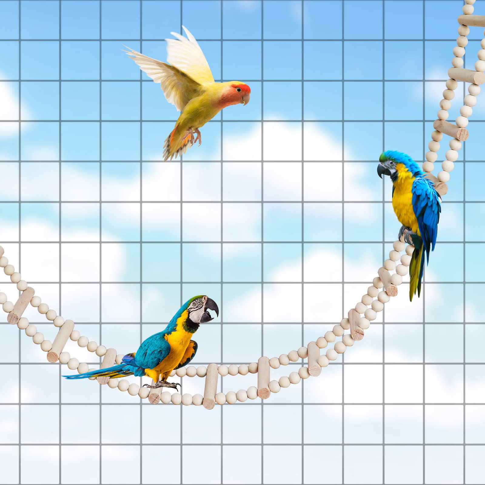 Bird Wooden Ladder Bridge, Pet Hamster Climbing Ladder Toys, Ladders Swing Toys, Wood Climbing Ladders For Bird Parrot Hamster Squirrel Totoro Sugar Gliders (28 Ladders)(61.81X3.14 Inches)