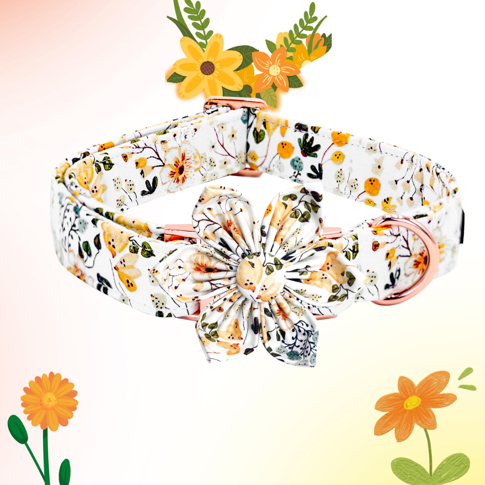 Elegant Little Tail Dog Collar, Floral Print Spring Pet Collars With Flower Pet Gift Girl Flower Collar Female Adjustable Dog Co