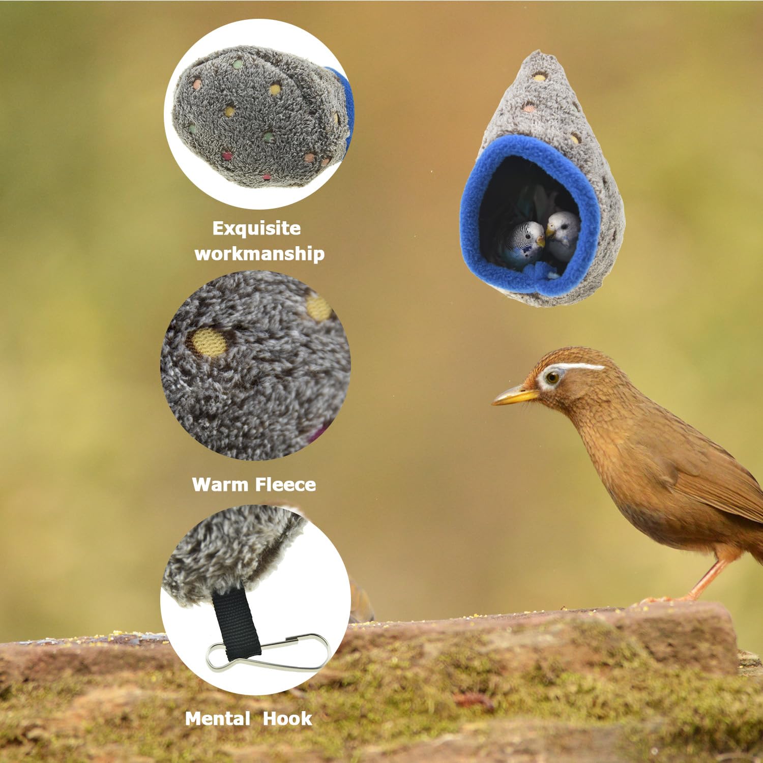 Muyaopet Bird Parrot Nest Hammock For Parakeet Conure Lovebird Small Animal Hamster Sugar Glider Hanging Bed Hideout House (S(Length:6.2Inch), Gray)