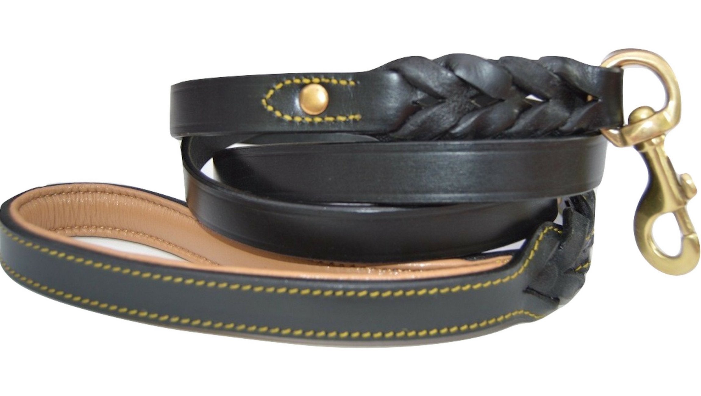 Soft Touch Collars Black Heavy Duty Leather Braided Dog Leash, 6Ft X 3/4 Inch With Padded Handle