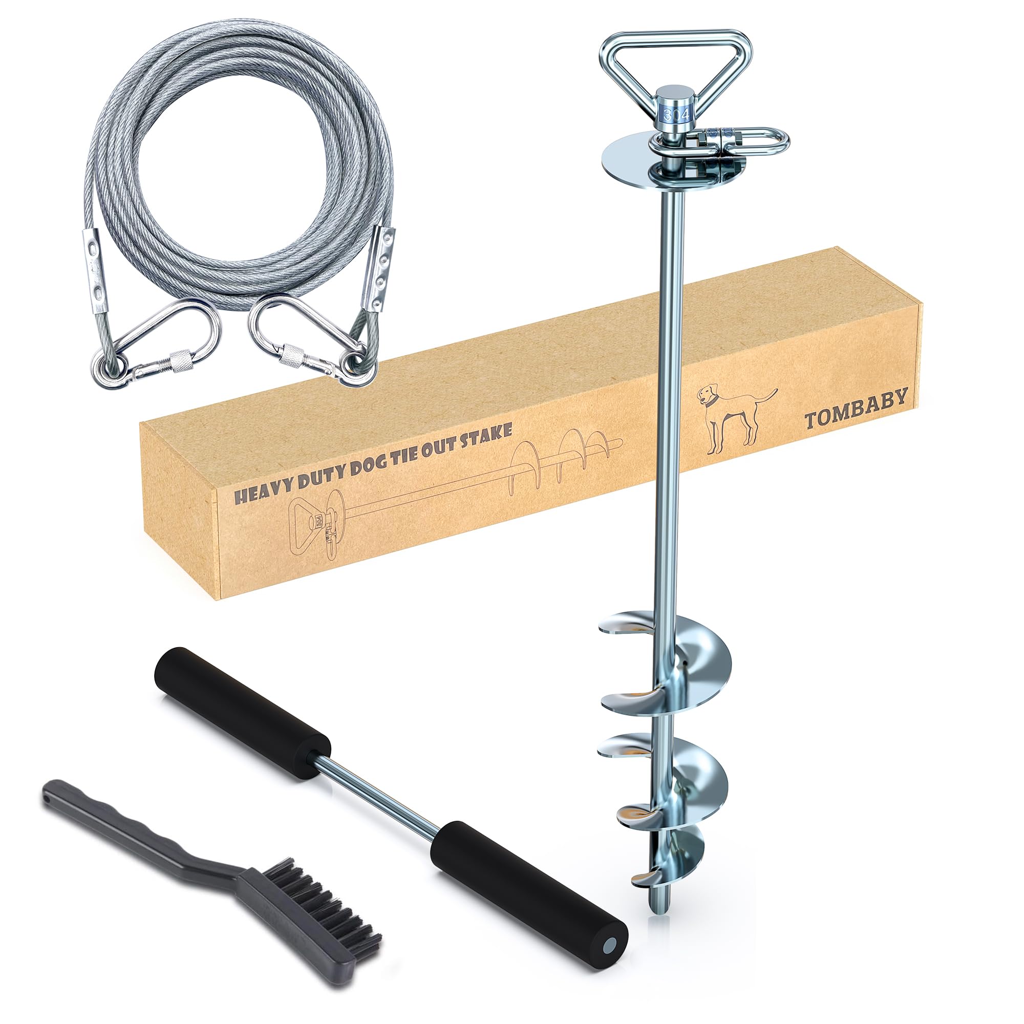 Tombaby Dog Tie Out Cable And Stake,With 30Ft Heavy Duty Cable,360 Swivel Dog Anchor& Anti-Tangle,Dog Runner For Yard,Dog Stake 