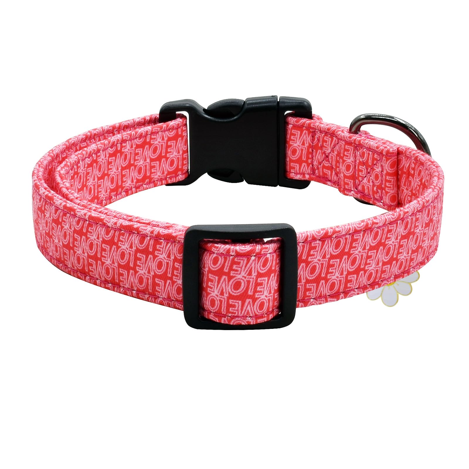 Flower Patterns Dog Collar With Accessories, Soft Cotton Dog Collars For Small Medium Large Female And Male Dogs(Love M)