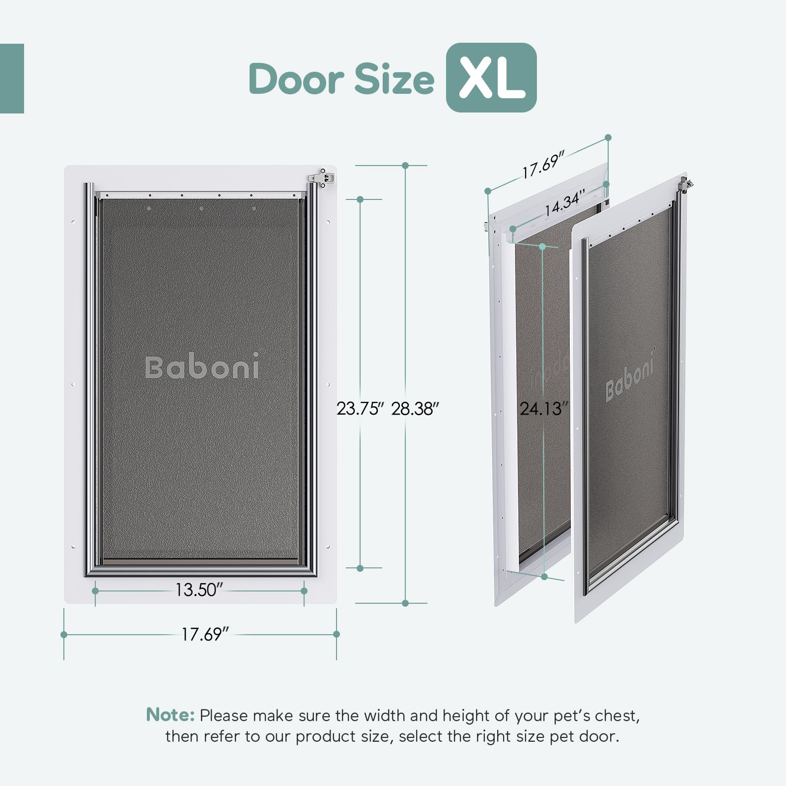 Baboni X-Large 3-Flaps Pet Door, Metal Frame, White, for Pets up to 220 Lbs, Model PD-2-6
