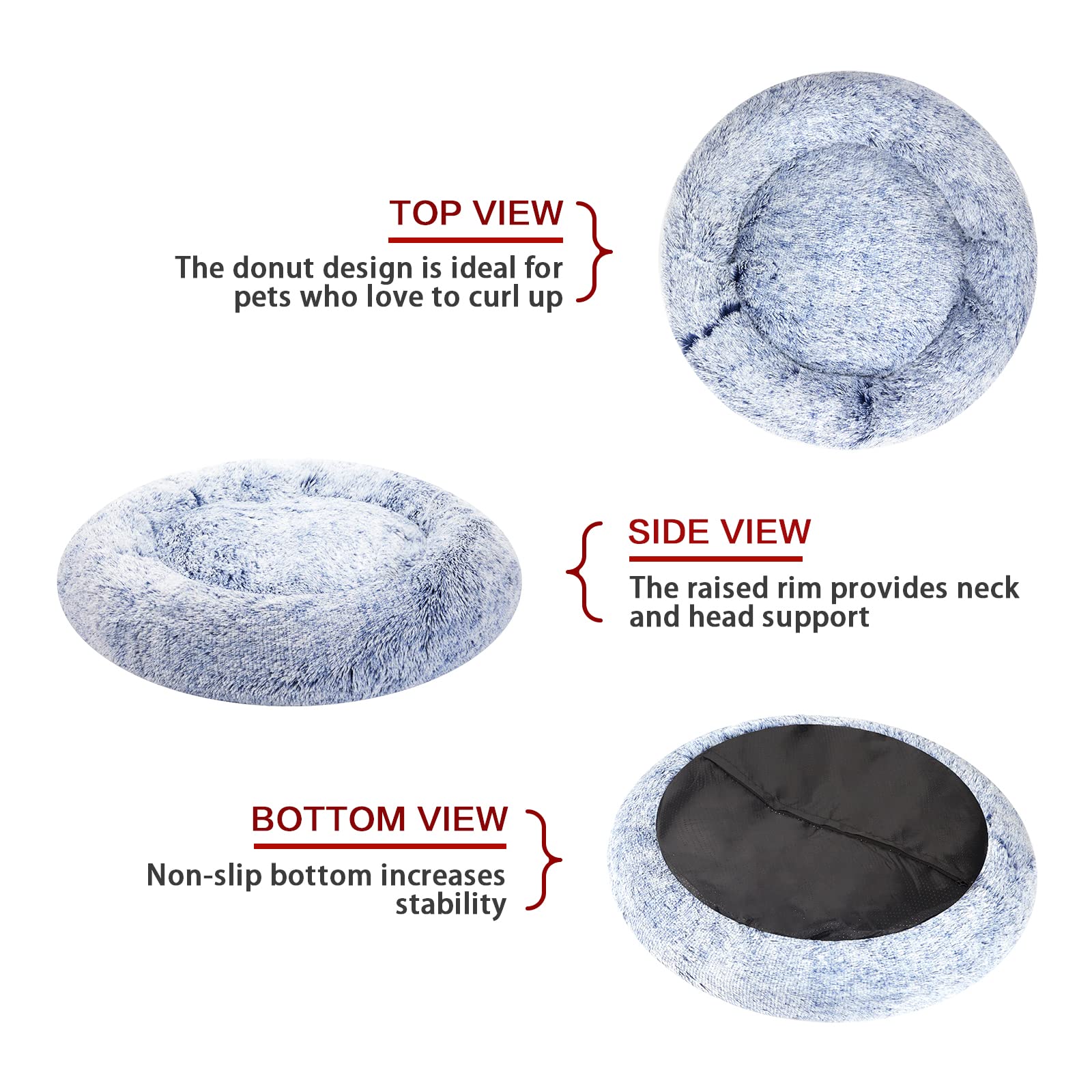 Bedfolks Calming Donut Dog Bed - 45 Inch Round Plush Dog Bed, Anti-Anxiety, Washable & Non-Slip (Navy Blue, Extra Large)