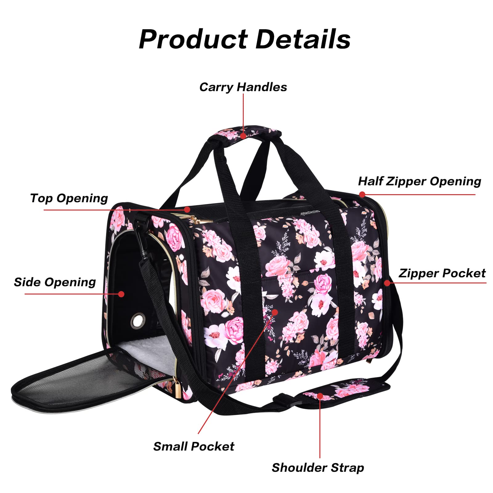 Petmolico Cat Carrier Soft-Sided Pet Bag For Small Medium Cats Puppies 16Lbs - Airline Approved Cat Travel Carrier 3 Open Doors