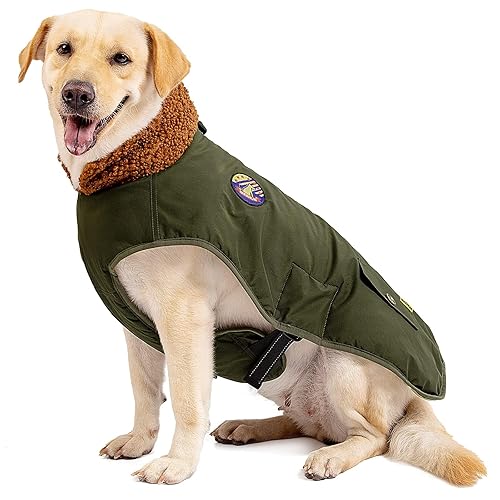 Ireenuo Dog Coat, Waterproof Dog Jacket For Medium Large Dogs, Cozy Lining Coat Dog Outdoor Clothes With Furry Collar Warm Dog Bomber Jacket (Green, 3Xl)