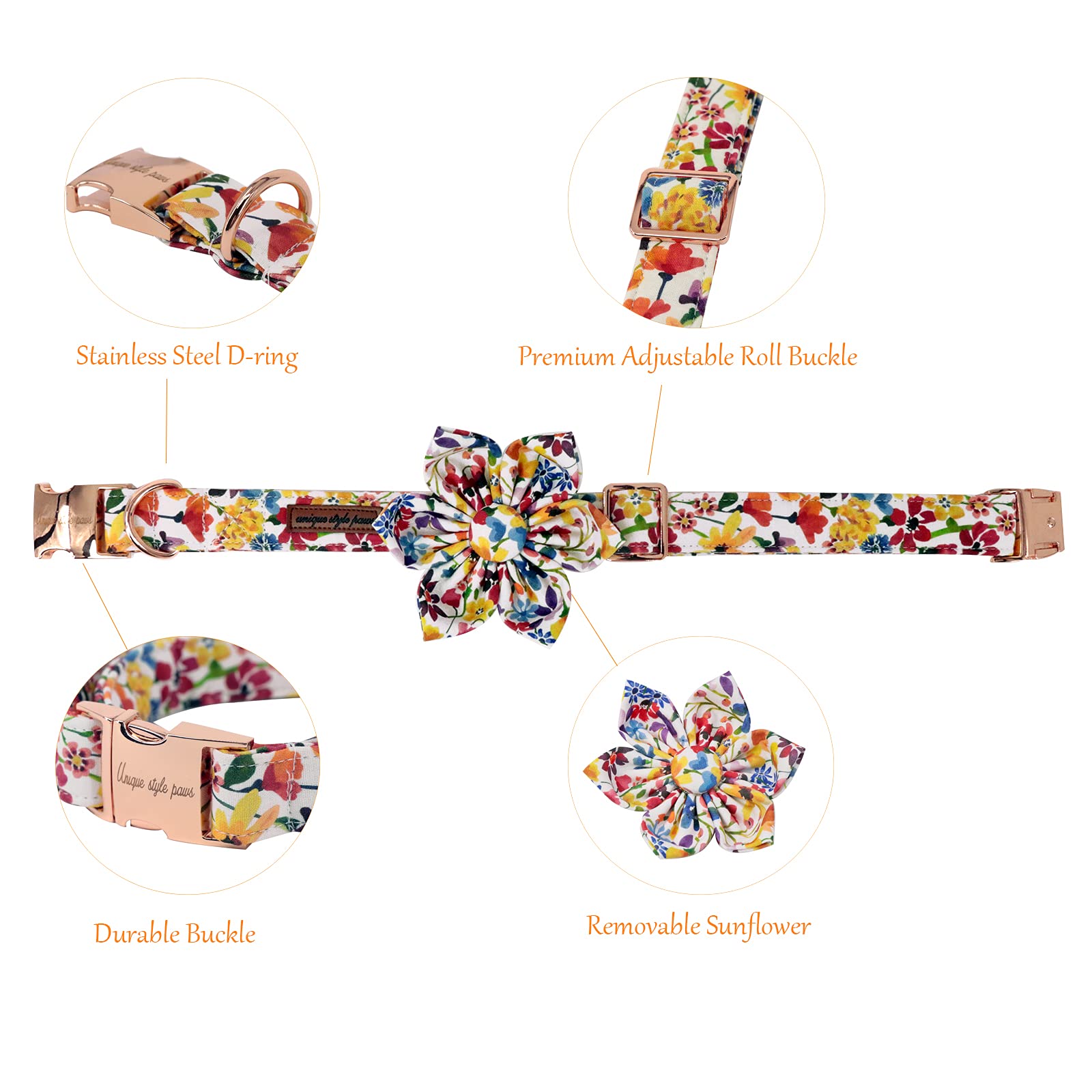 Uniqe Style Paws Flower Dog Collar, Puppy Collar Adjustable Girl Dog Collar With Flower, Durable Floral Pattern Pet Collar For X-Large Female Dogs