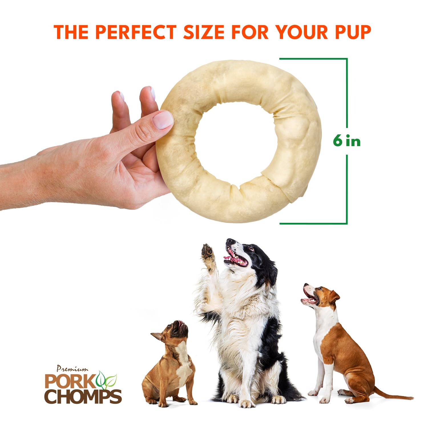 Pork Chomps Baked Pork Skin Dog Chew, 6-inch Bagel, 1 Count