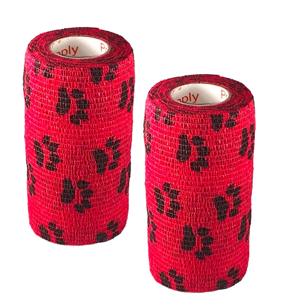 Vet Wrap Wrap Tape (Red with Paws) (2 Pack) (4 Inch x 15 feet) Self Adhesive Adherent Adhering Cohesive Flex Self Stick Bandage 