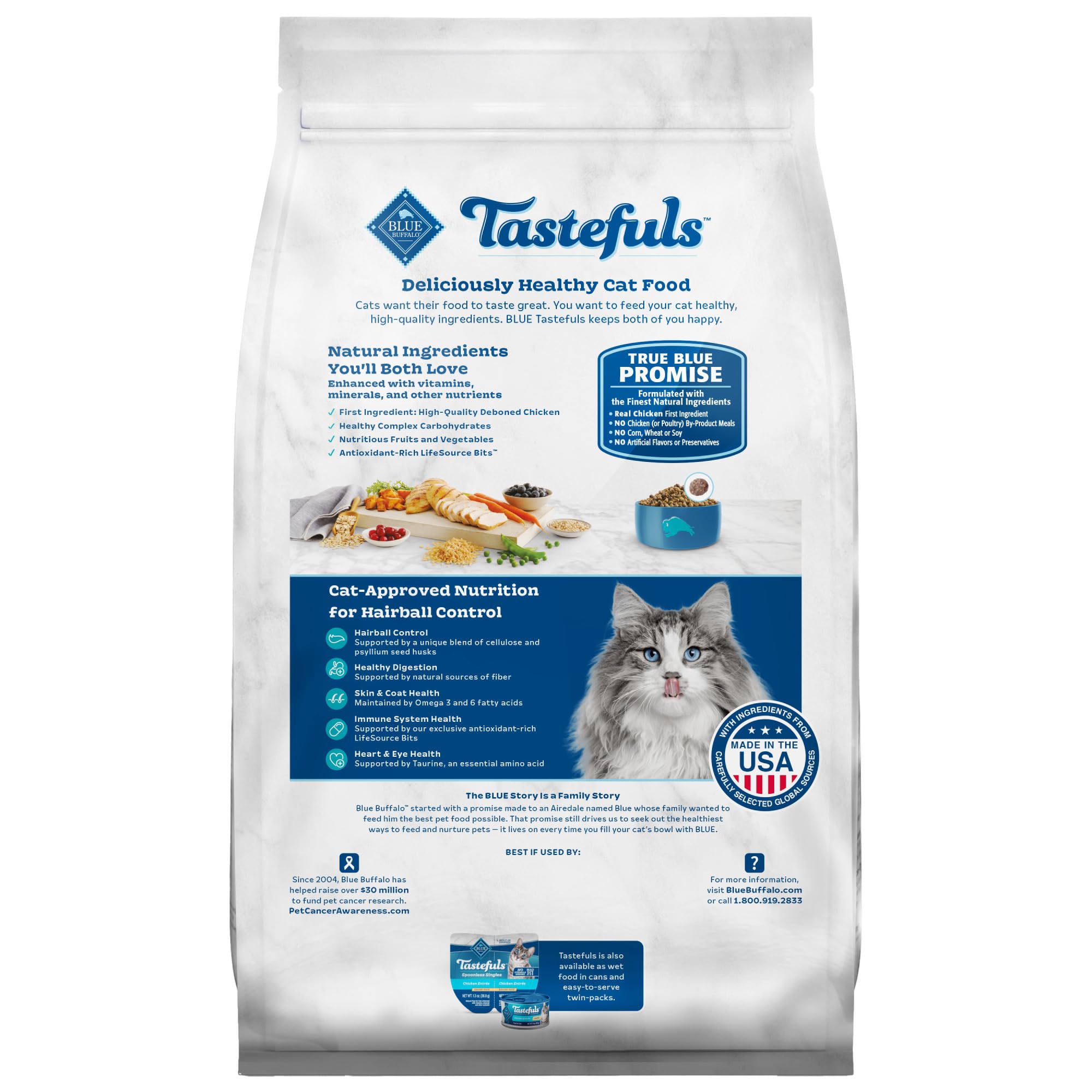 Blue Buffalo Tastefuls Hairball Control Natural Adult Dry Cat Food, Chicken, 3lb bag
