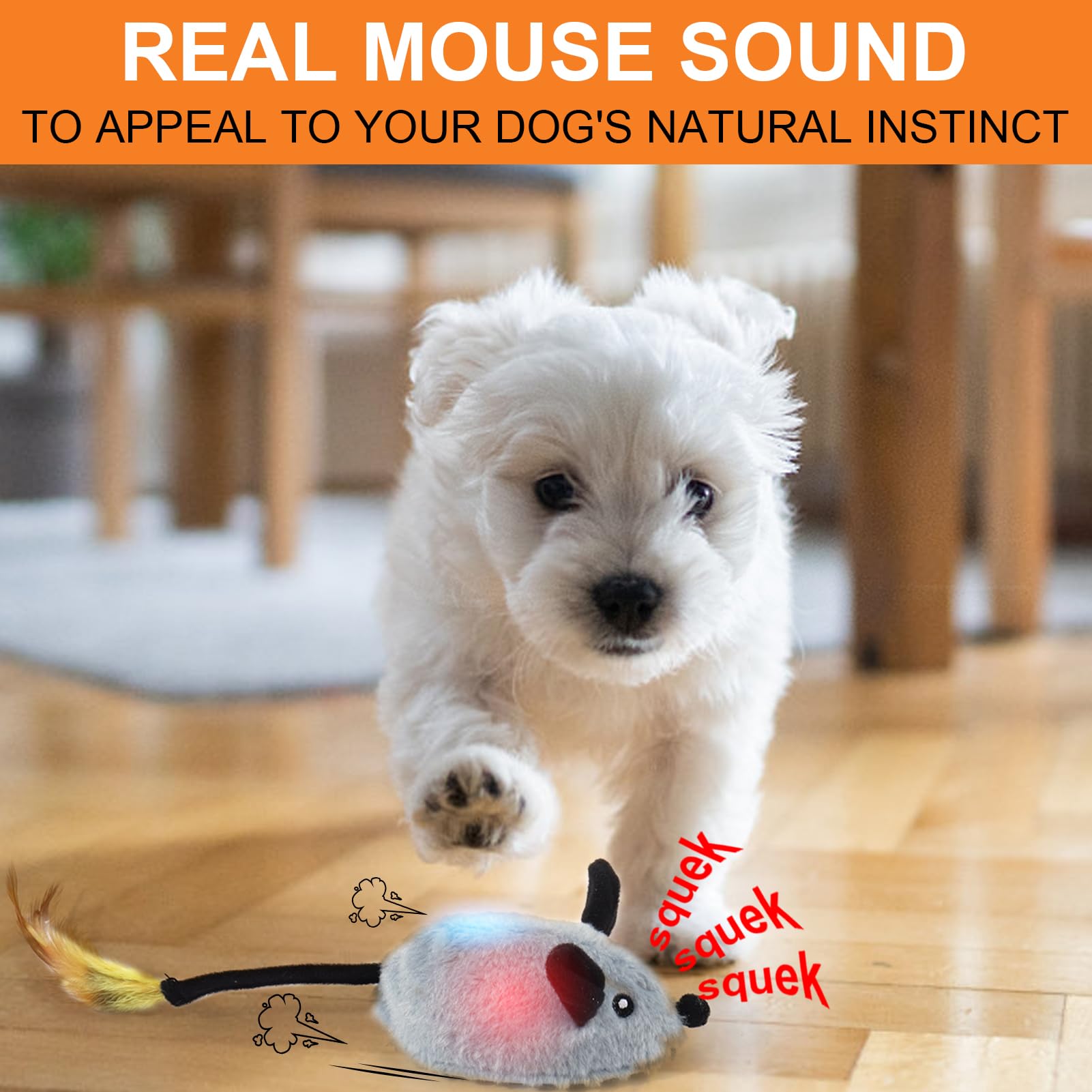 Baborui Interactive Escaping Mice Squeaky Toys With Lights & Auto-Turn, Rechargeable Moving Toys For Small/Medium/Large Dogs & C