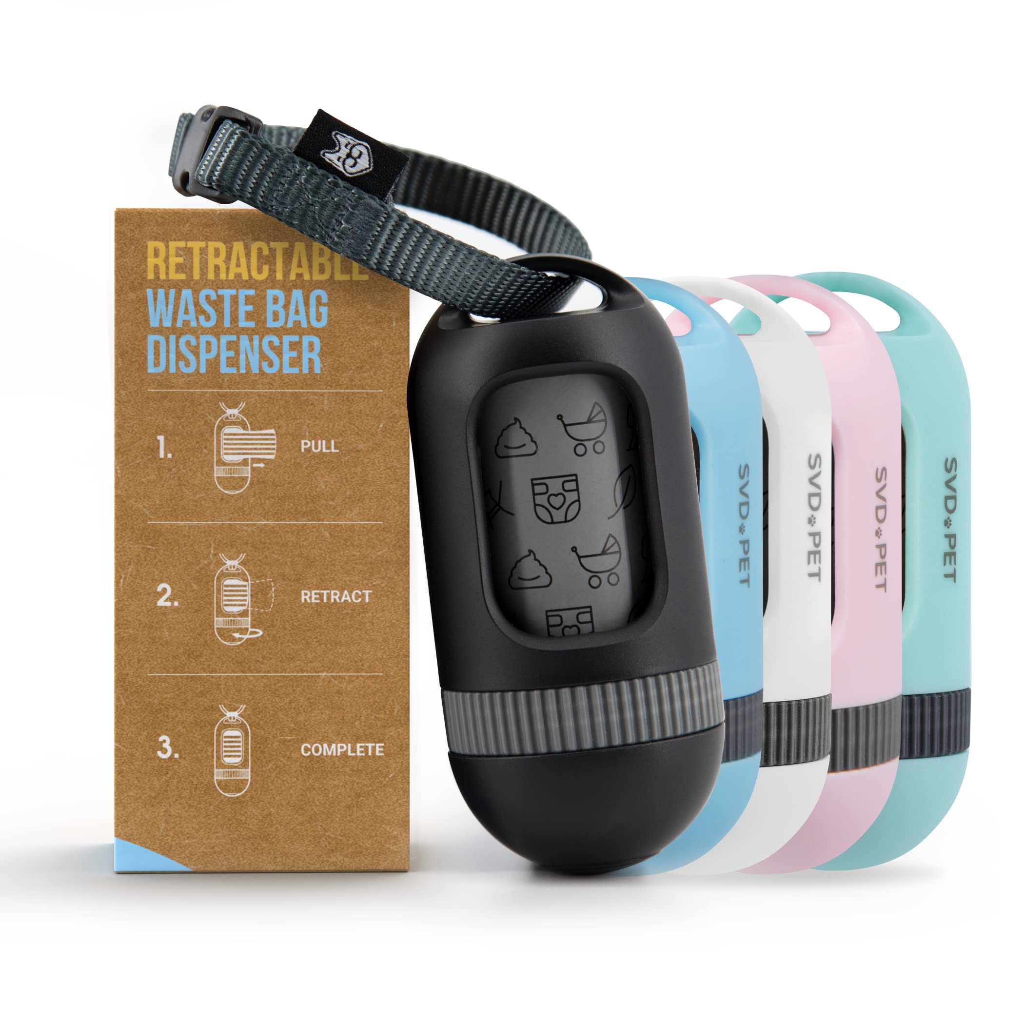 Svd.Pet Dog Poop Bag Dispenser, Retractable Waste Bag Fits Any Leash, Compostable Waste/Poop Bag Holder, Dog Walking Accessory (