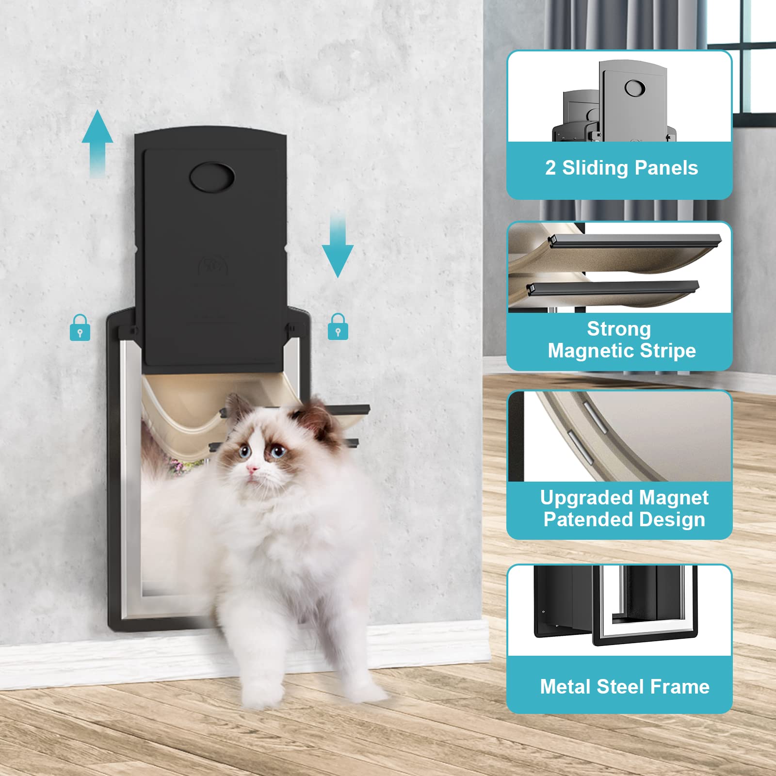 Clawjaw Dog Door For Exterior Wall, Metal Frame And Telescopic Tunnel Pet Door, Double-Sided Wind Deflector And Magnetic Flaps,