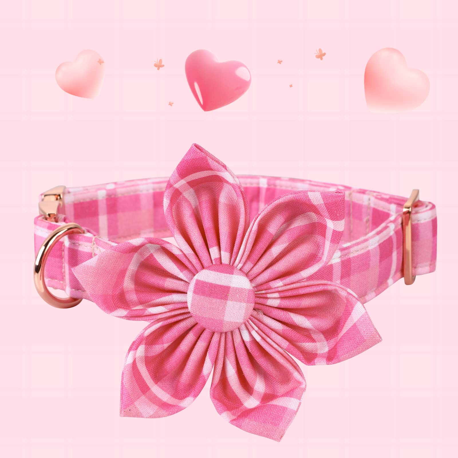 Lionheart Glory Dog Collar, Pink Dog Collar With Flower, Cute Floral Pattern Pet Collar Adjustable Dog Collar For Medium Dogs
