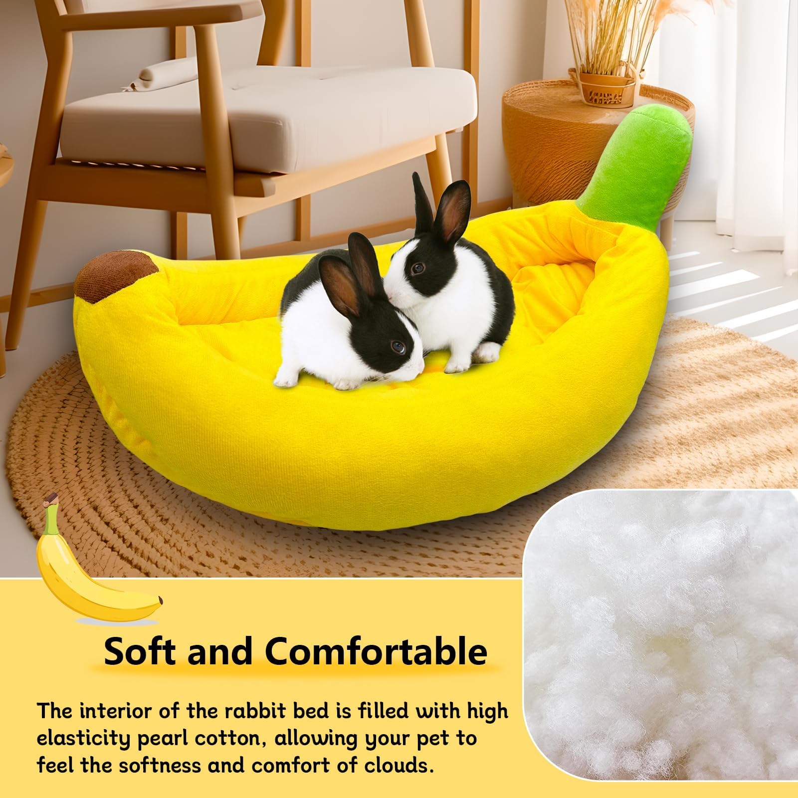 Acsist Rabbit Bed,Bunny Bed,Thick&Soft With Removable Mat,Machine Washable Guinea Pig Cushion,Cozy Rabbi Plush House,Warm Small