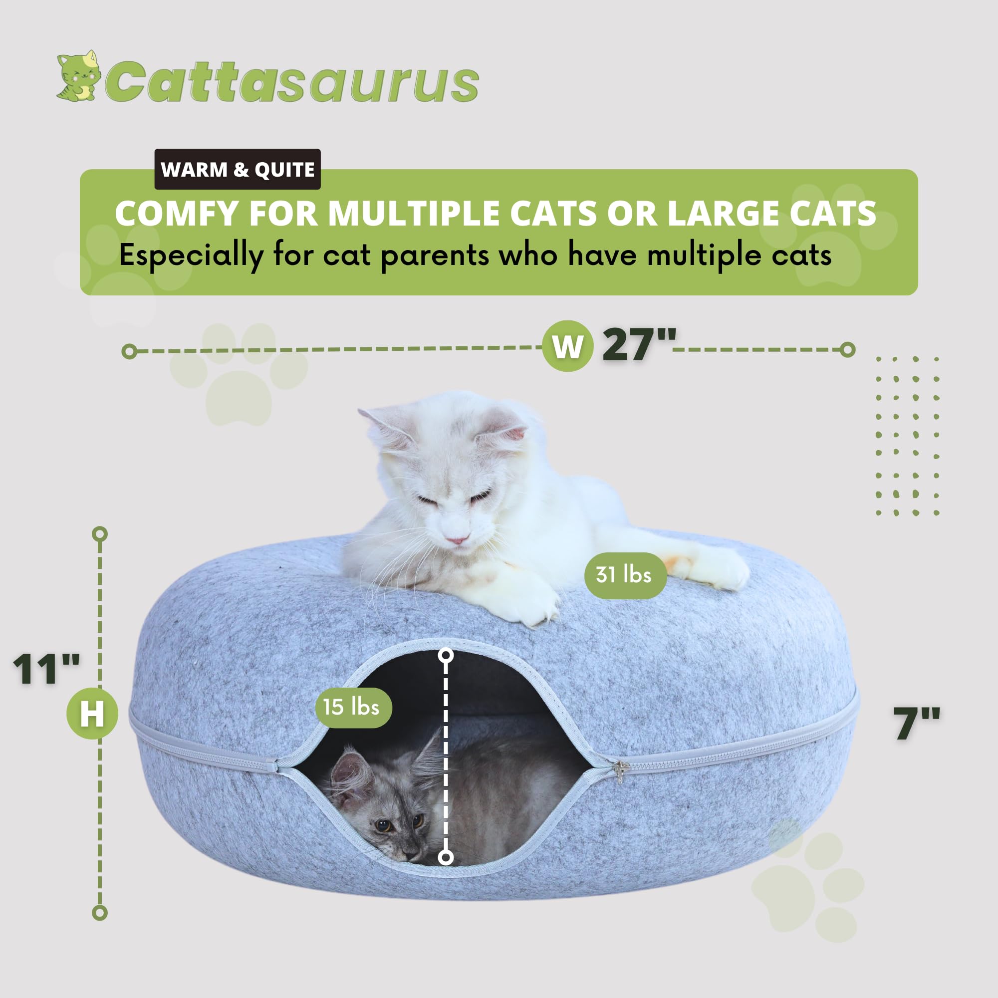 Cattasaurus Peekaboo Cat Cave, Extra Spacious For Multiple & Large Cats 12+ Lbs, Scratch Detachable Cat Beds For Indoor Cats, Wa
