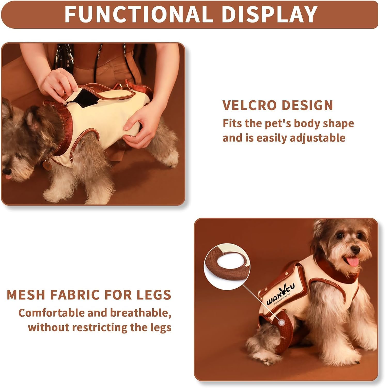 Wakytu Dog Lift Harness Dog Carrier VES Harness Adjustable Leash with Small Puppy Treat Bag,Fits Most Cars,S,4-8 LBS