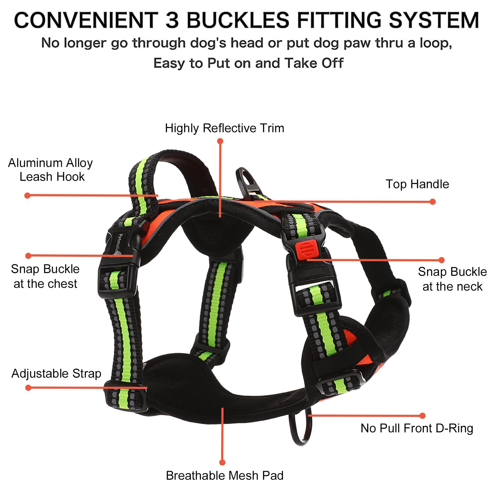 Petmolico No Pull Dog Harness Set, 4 Leash Attchment Easy Control Handle Reflective Vest Dog Harness Small Breed Dogs Harness an