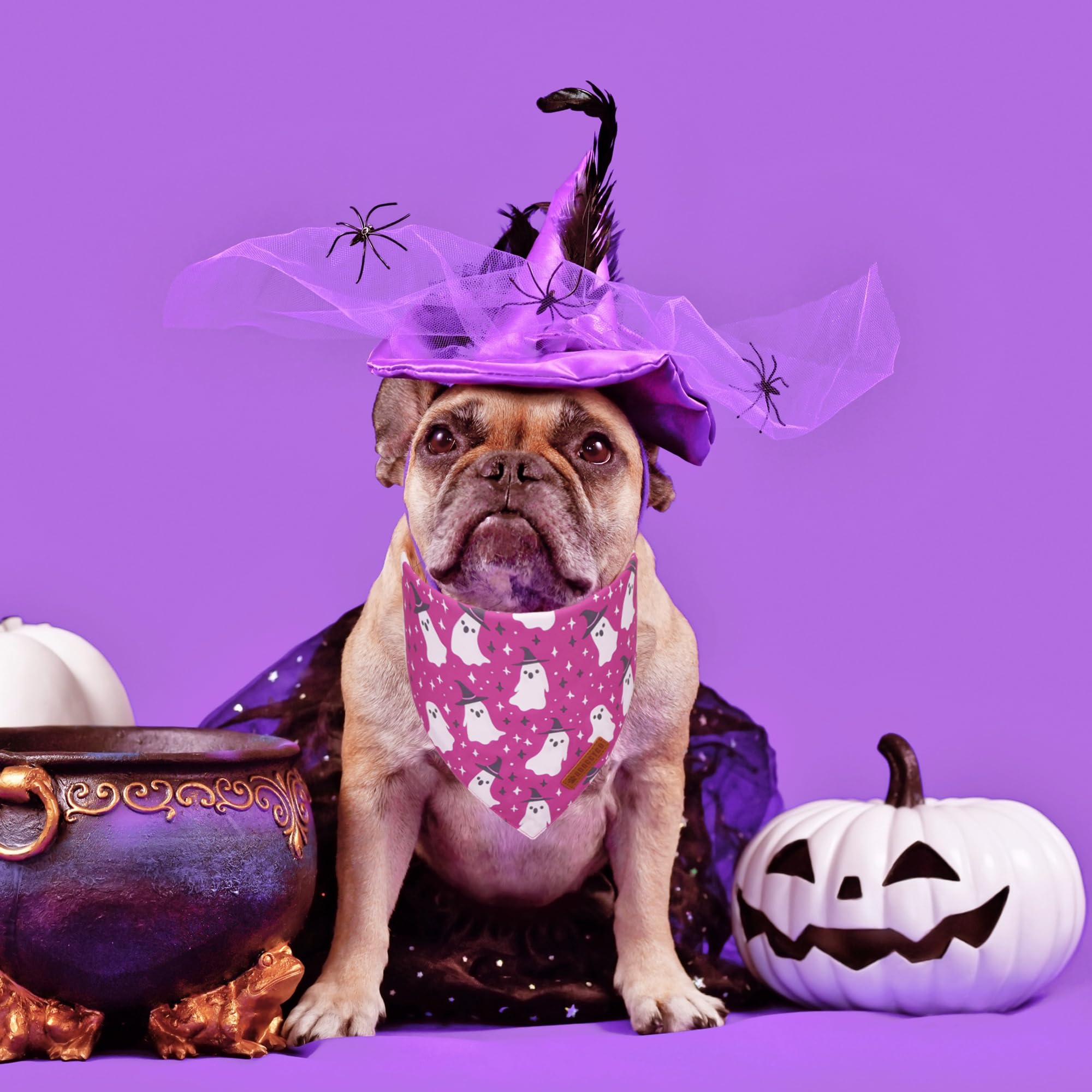 ADOGGYGO Halloween Dog Bandana, Pumpkin Ghost Pet Scarf, Premium Durable Fabric, Adjustable Fit Halloween Bandanas for Medium La