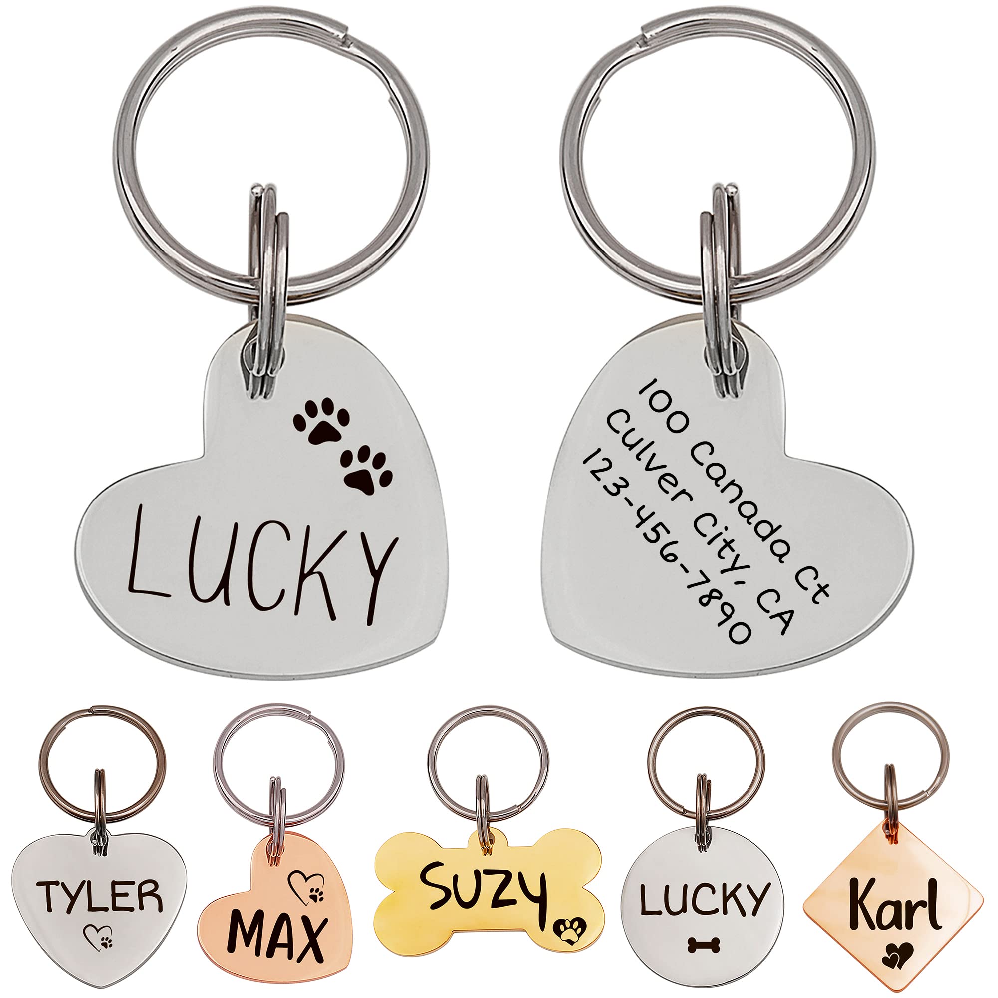Anavia Pet Id Tags, Personalized Icon Name Dog Tag Cat Tag, Glossy Stainless Steel Color Plated Dog Collar Tag (Large, Sideways 