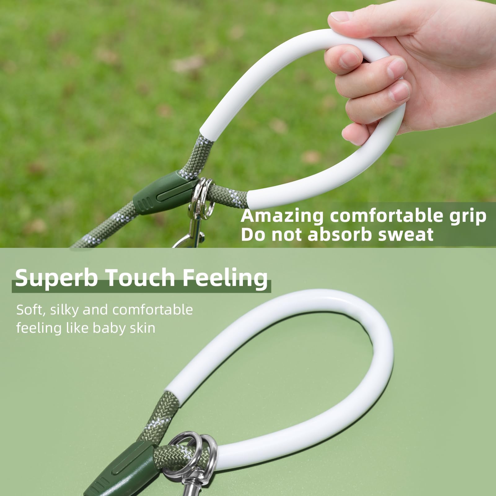 Codepets Heavy Duty Nylon Dog Leash 20FTx1/2in Green with Comfortable Silicone Handle Highly Reflective No Tangle for Medium Lar