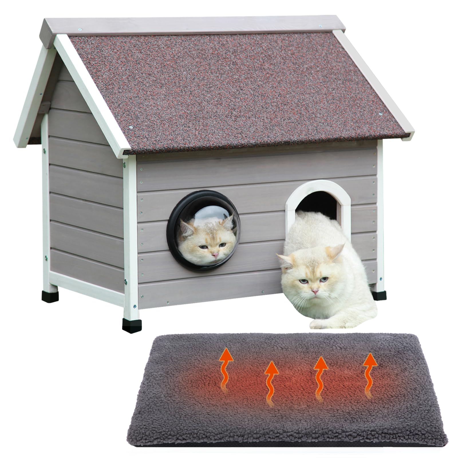 Rockever Outdoor Cat House, Feral Cat House Outdoor Weatherproof With Escape Door And Clear Windows For 2 Cats(With Self Warming