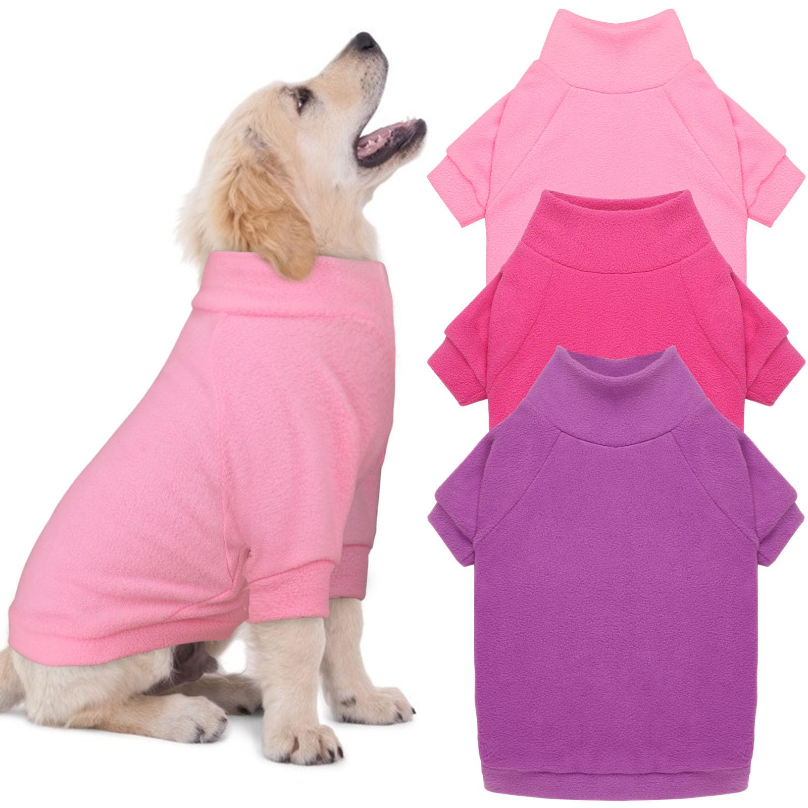 3 Pack Pet Sweaters For Small Dogs, Fleece Turtleneck Soft Warm Dog Sweatshirt Puppy Sweater Boy Girl (Pink+Hotpink+Purple,S)