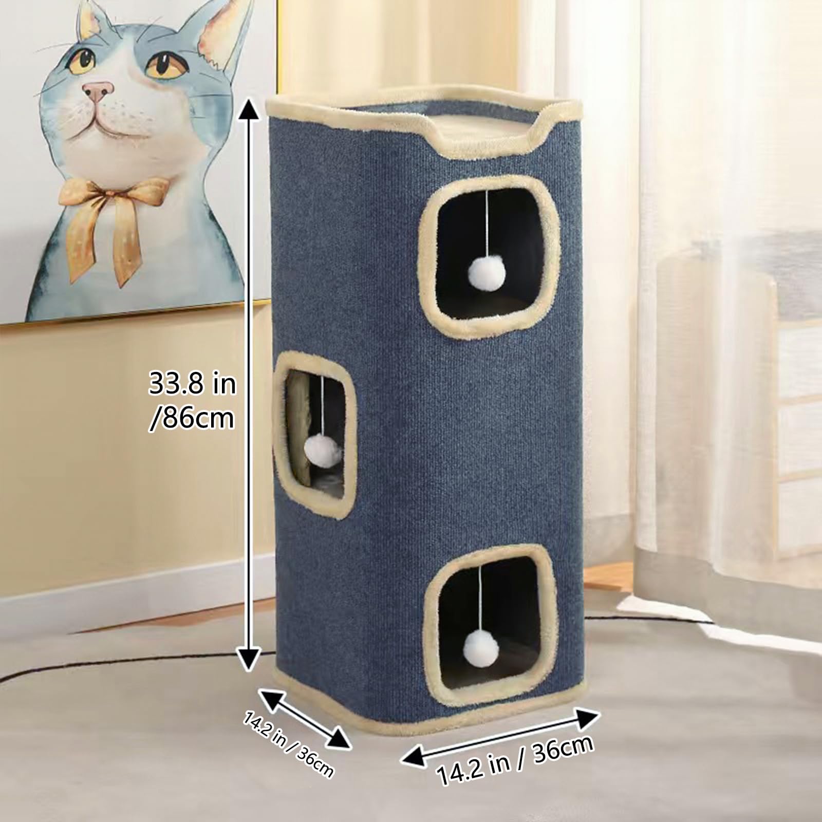 Pempet Cat House For Indoor Cat Beds, Multi-Level Cat Condo Foldable Cat Cave (3-Level)