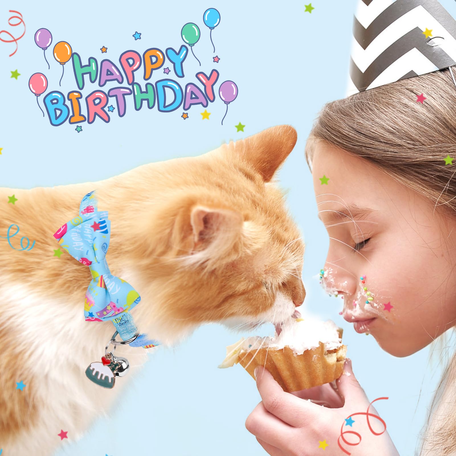 Scenereal Cat Bandana Collars For Birthday - 2 Pack Breakaway Kitten Collars With Bell Bowtie, Accessories For Pet Collars, Adju