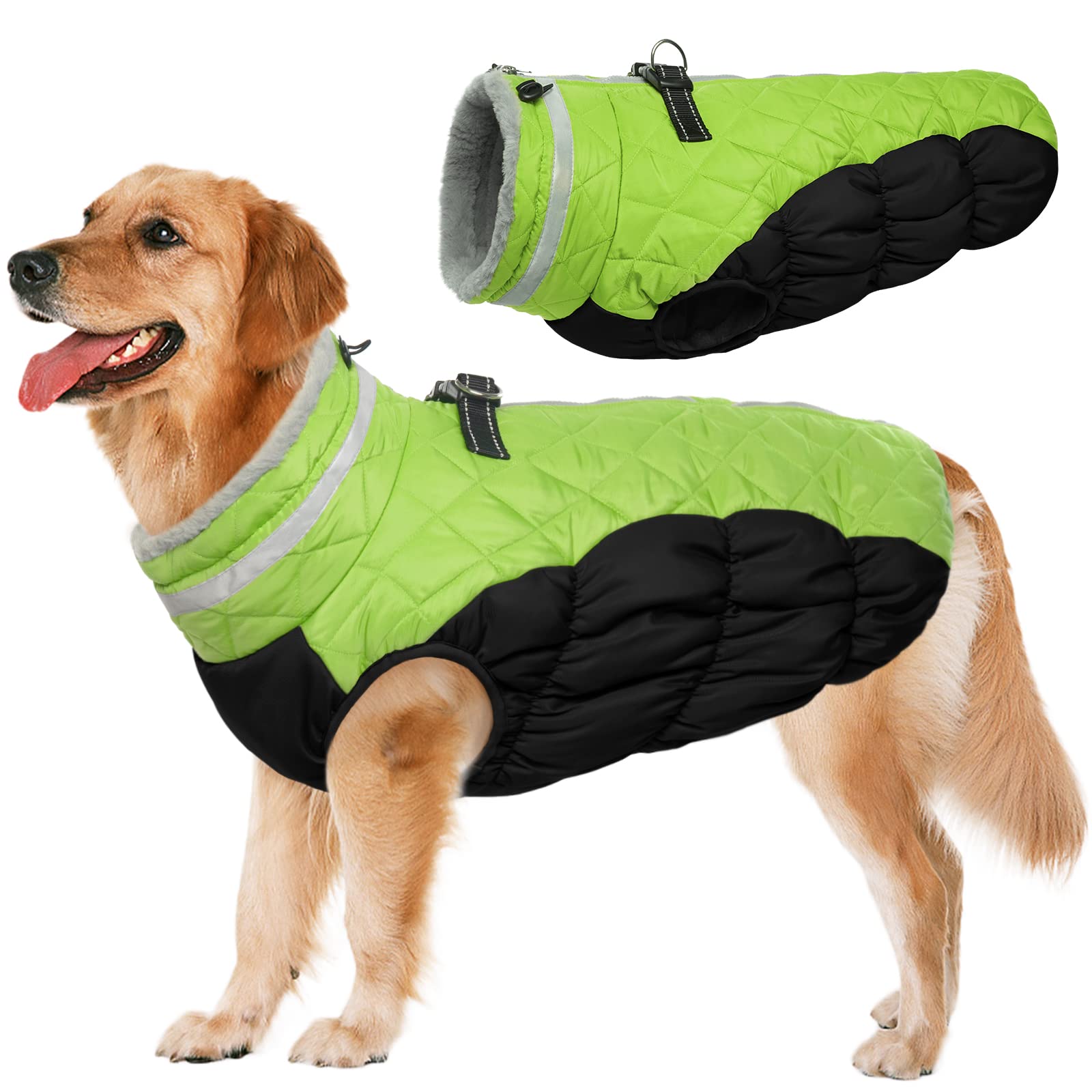 Lelepet Warm Dog Winter Coat,XXX-Large Dog Coat Waterproof Dog Jacket with Harness Dog Cold Weather Coats Windproof Reflective D