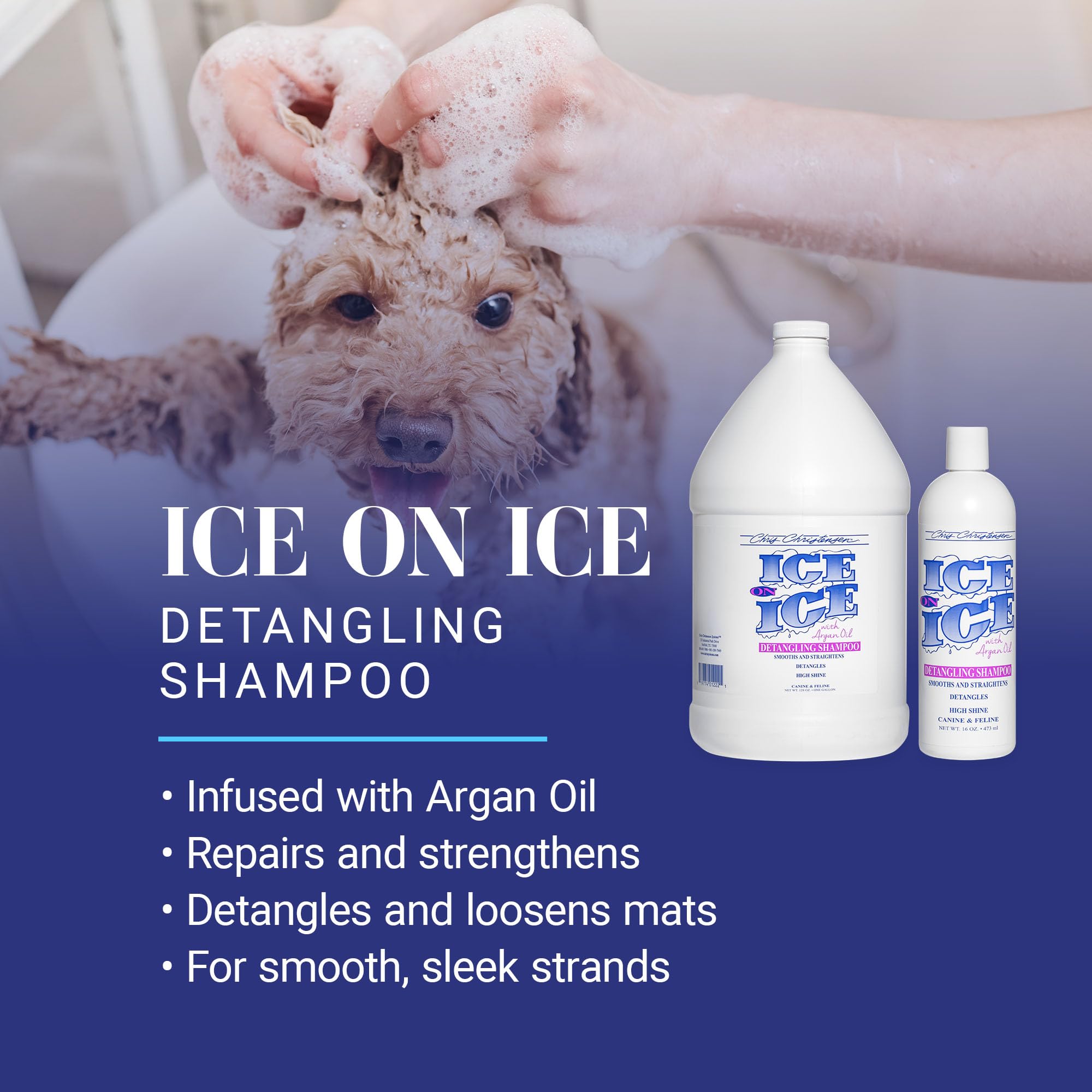 Chris Christensen Ice on Ice Strengthening Dog Shampoo, Groom Like a Professional, Revives Dry, Damaged Coats and Strands, All C