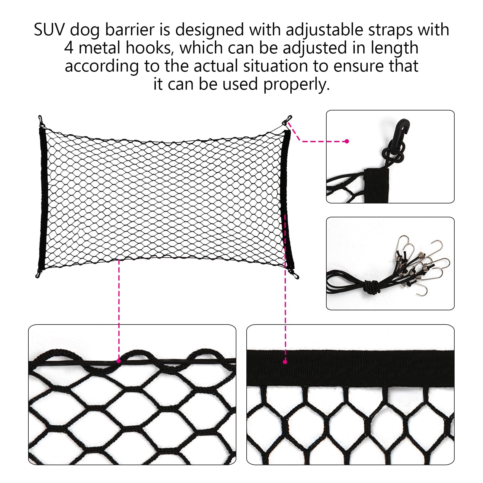 Dog Car Net Barrier For Suv - Pet Car Divider Back Seat Barrier Net, Easy To Install And Remove,Adjustable Car Dog Divider For T