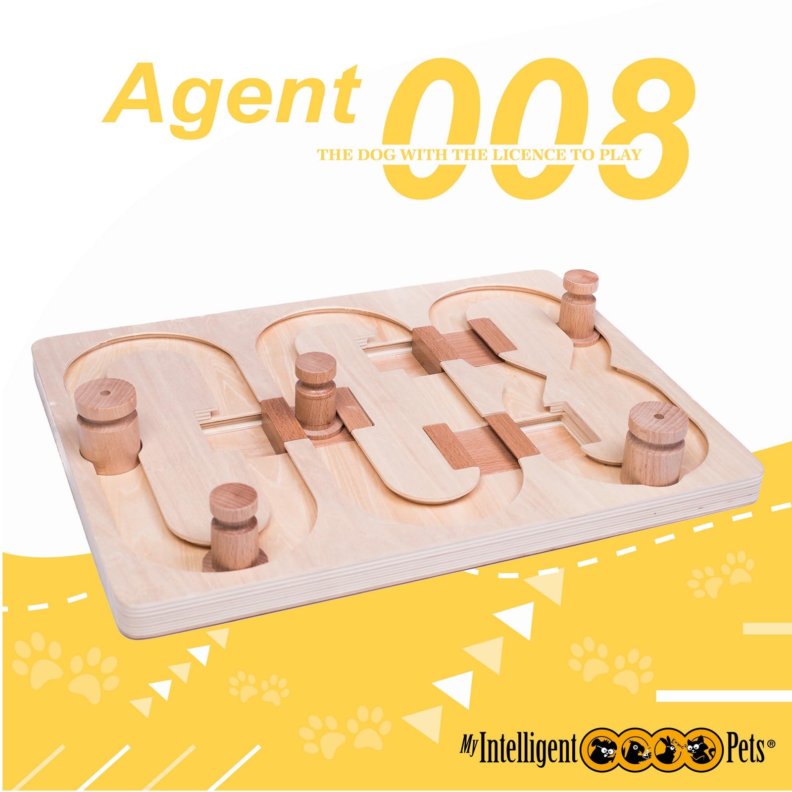My Intelligent Dogs Agent 008 - Interactive Wooden Puzzle Toy for Dogs, Fun Brain Game for Intelligence Training, Challenging Me